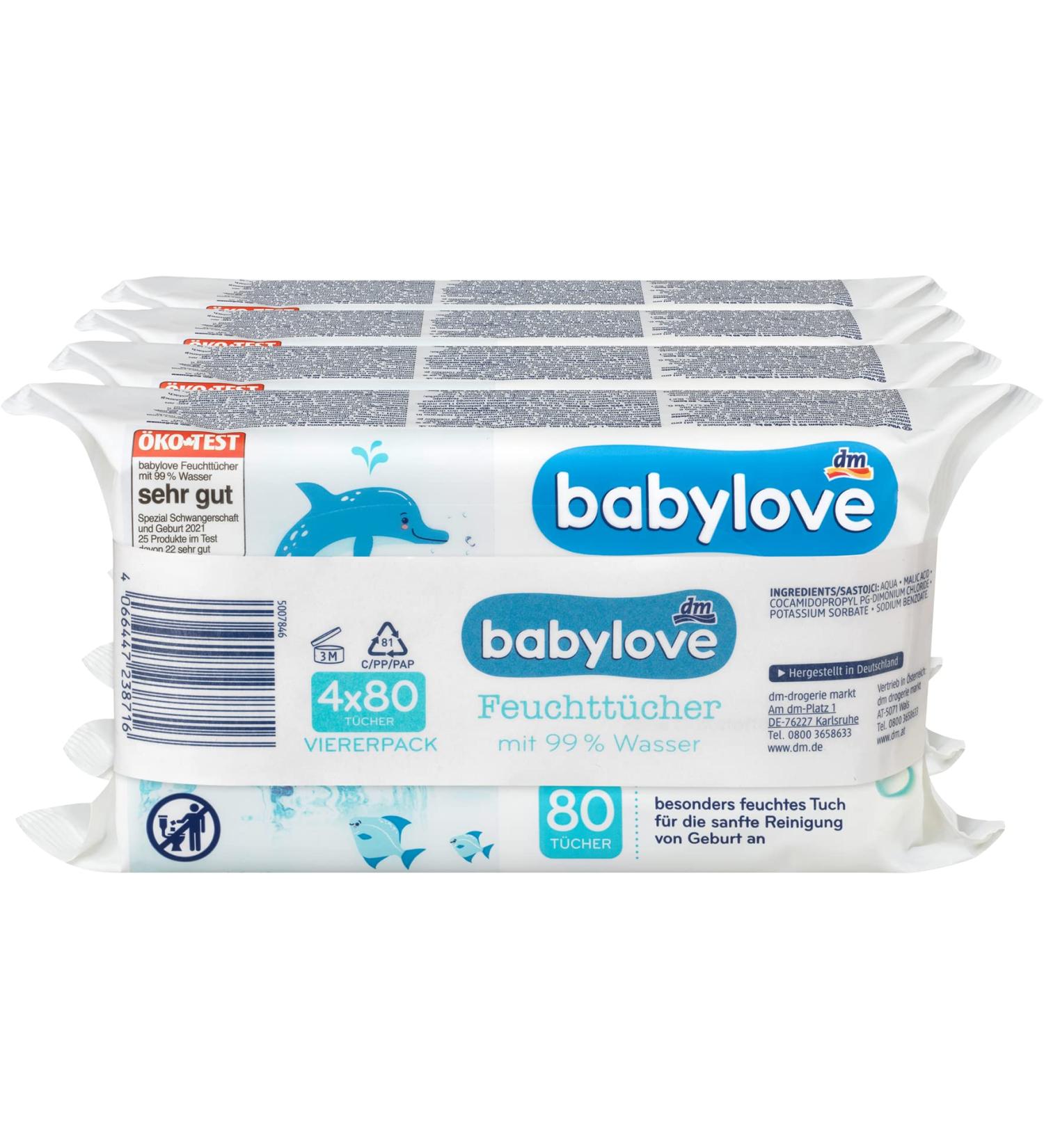 Babylove wet wipes and co (4x 80 wipes 99% water wet wipes) 4x 80 wipes 99% water wet wipes