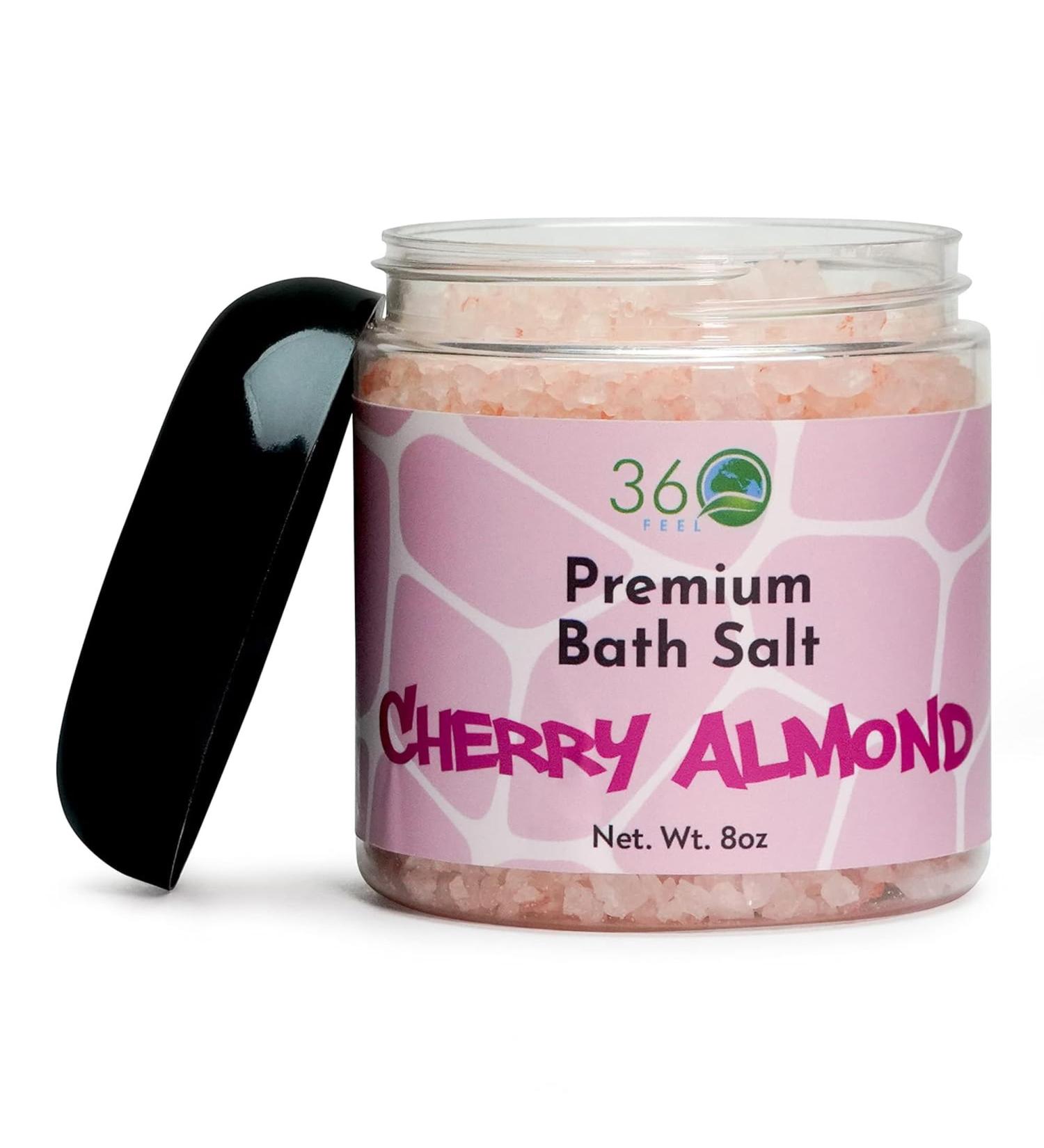 360Feel Cherry Almond Bath Salt Scrub - Aromatherapy Bath Soak - Detox and Moisturize with Alcohol-free Scrub - Vegan and Cruelty-Free - Get a Healthy Glow - 8 Oz Jar 8 Ounce (Pack of 1) Cherry Almond - Buy Online on GoSupps.com