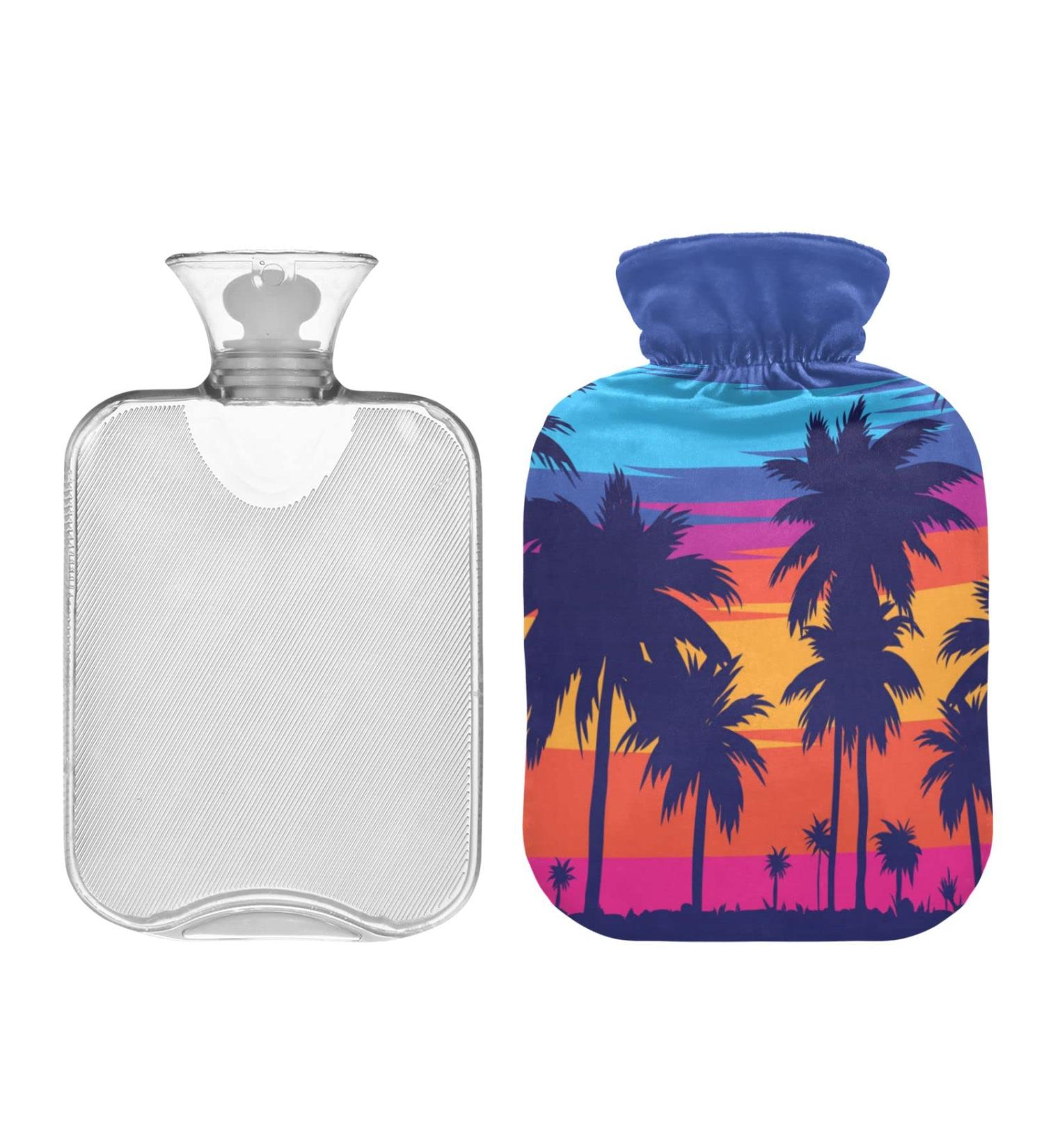 Hot Water Bottle 2L with Cover - Tropical Coconut Tree Design for Pain Relief & Warmth | Ideal Hand & Feet Warmer for Winter - Buy Online on GoSupps.com