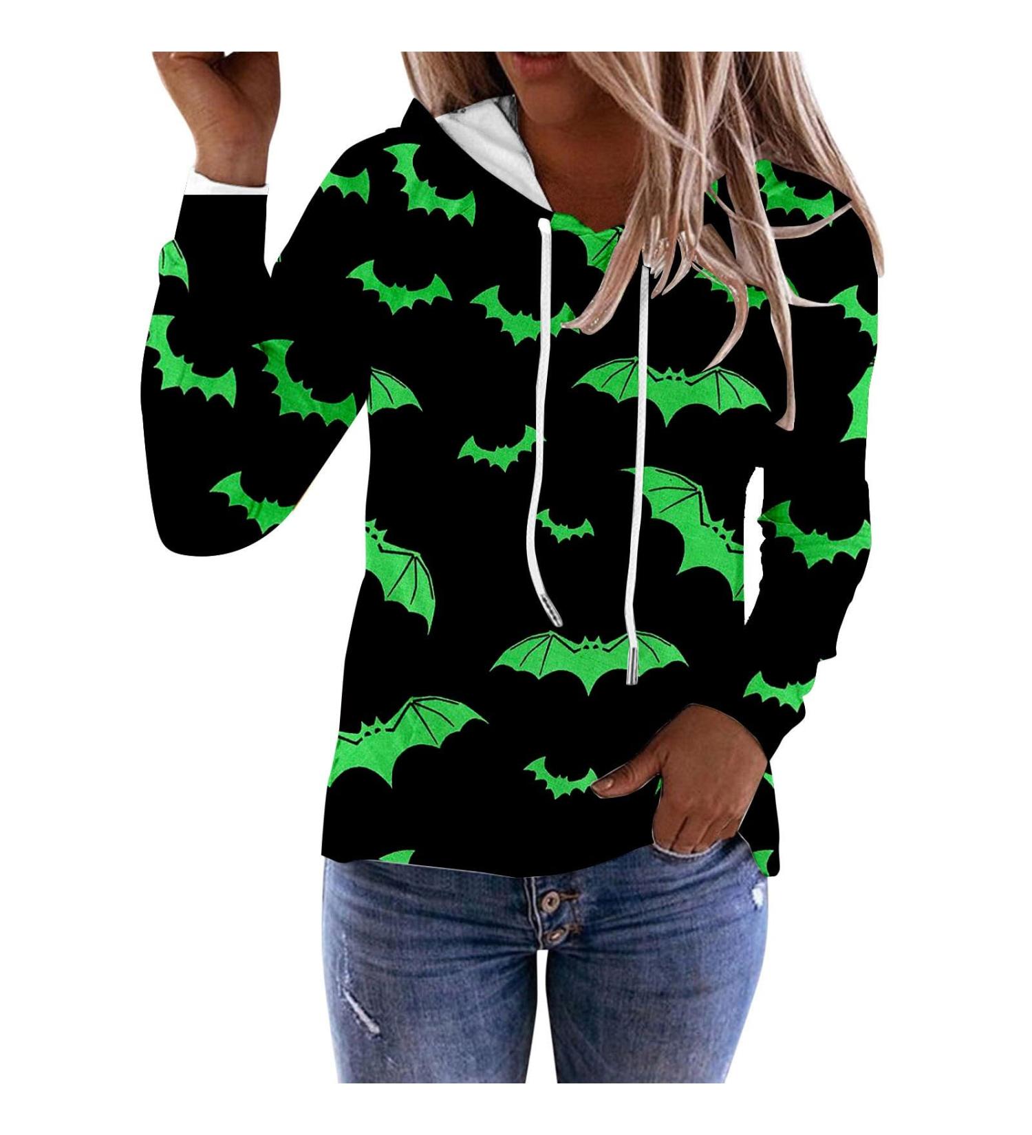 Halloween Costumes Casual Long Sleeved Drawstring Hooded Sweater Zip Hoodie for Women Green XX-Large - Buy Online on GoSupps.com