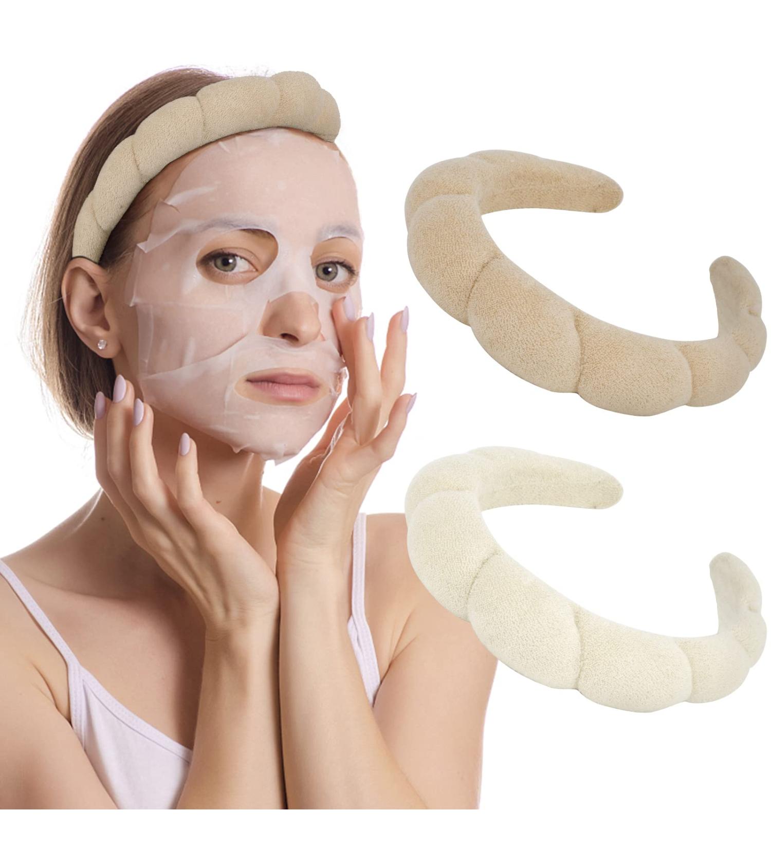 Puffy Spa Headband 2-Pack for Women and Girls - Terry Towel Fabric Hair Band for Skincare, Makeup Removal, Face Washing, Shower - Beige & Light Coffee - Buy Online on GoSupps.com