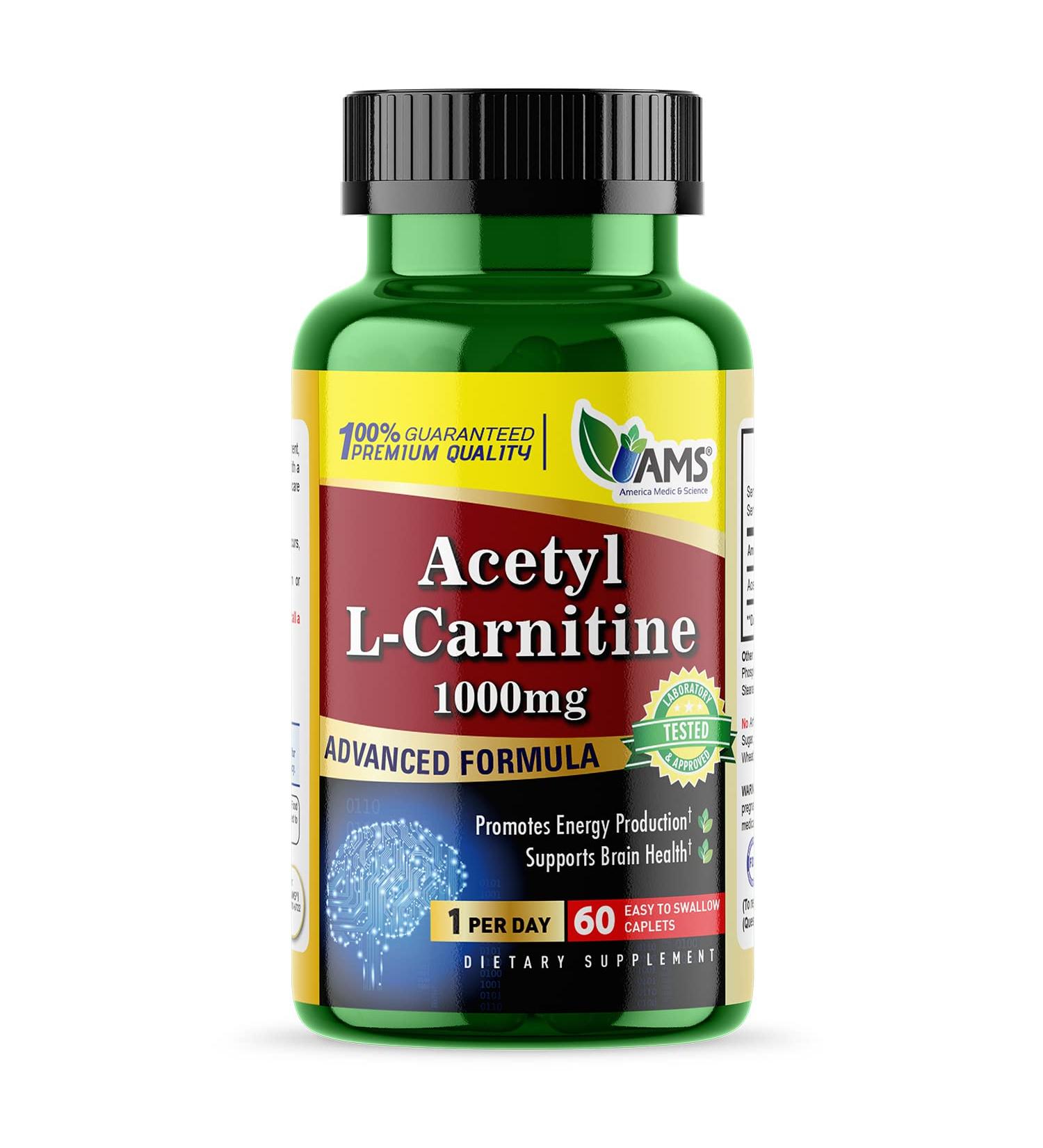 America Medic & Science Acetyl L-Carnitine 1000mg (60 Tablets) - Energy & Brain Health Supplement for Men & Women - Buy Online on GoSupps.com