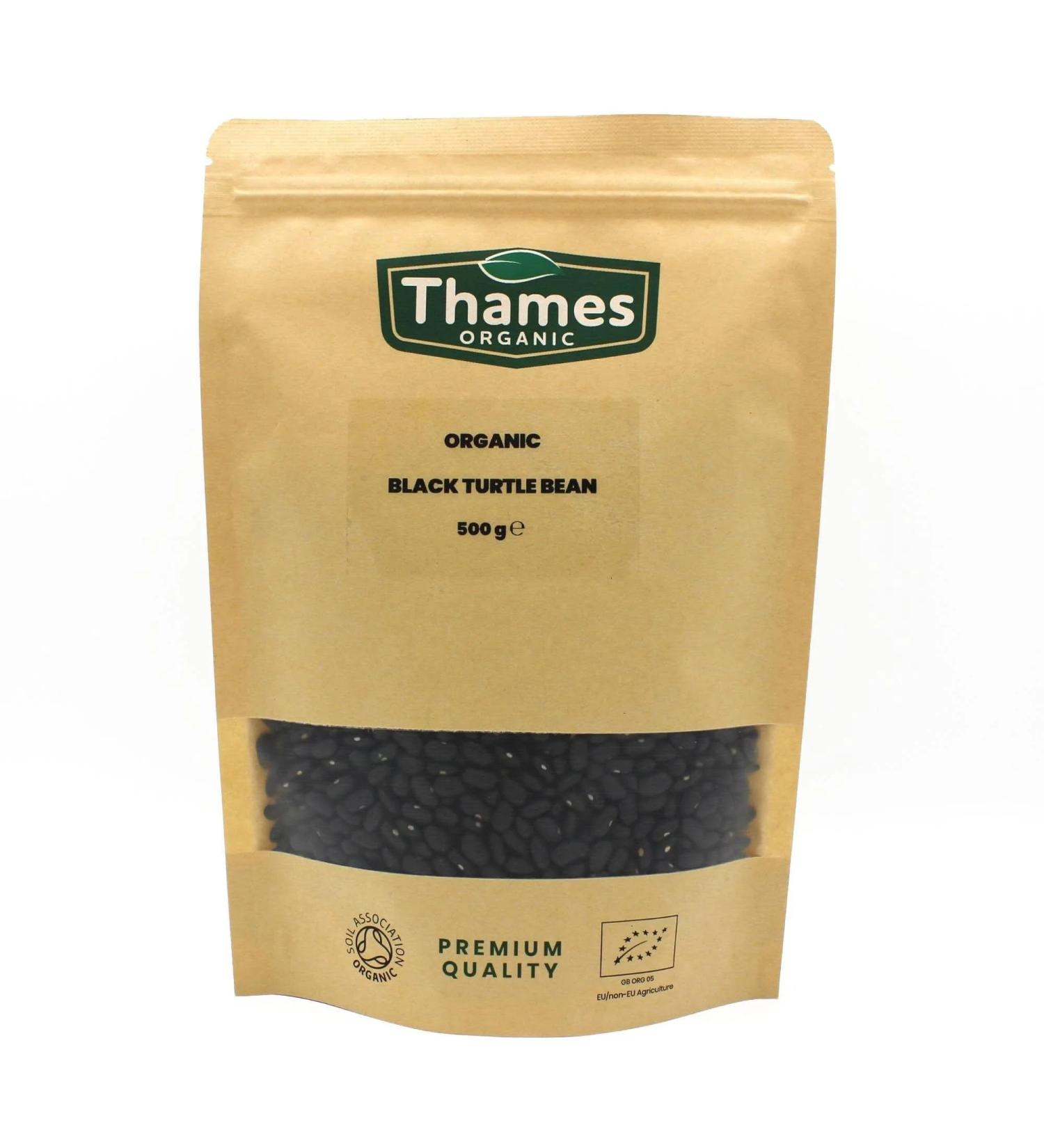 Organic Black Turtle Beans 500g - High Protein High Fibre - GMO-Free Raw Vegan Certified - Thames Organic 500g - Buy Online on GoSupps.com