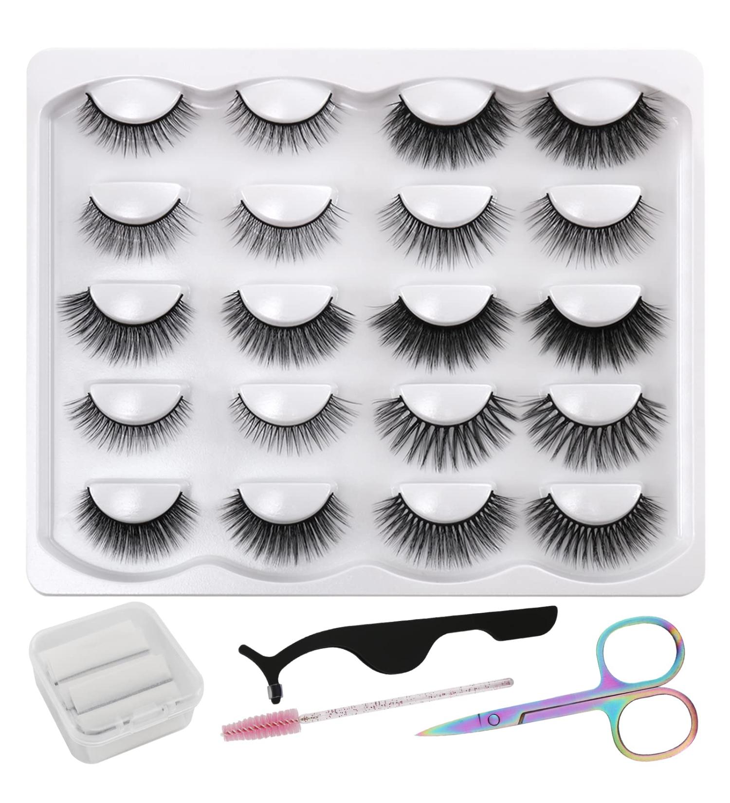 Leezead 10 Pairs Reusable Natural Look False Eyelashes Pack - Handmade 3D Volume Faux Mink Lashes with Tools for Women - Buy Online on GoSupps.com