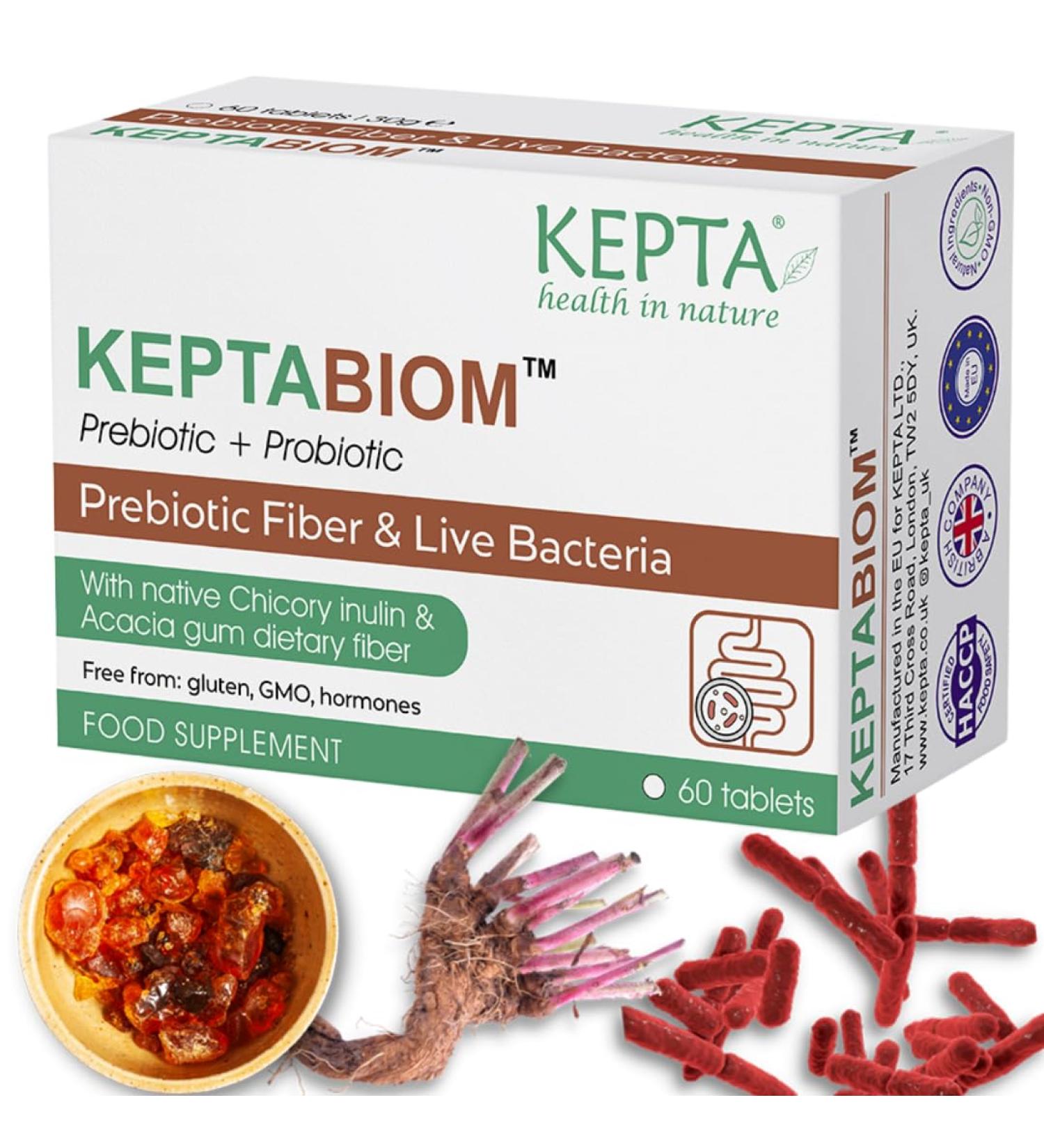 KEPTABIOM Probiotic Tablets for Adults & Kids - Multi-Strain Live Bio Cultures & Prebiotic Inulin - Gut Health & Digestion Support - Buy Online on GoSupps.com