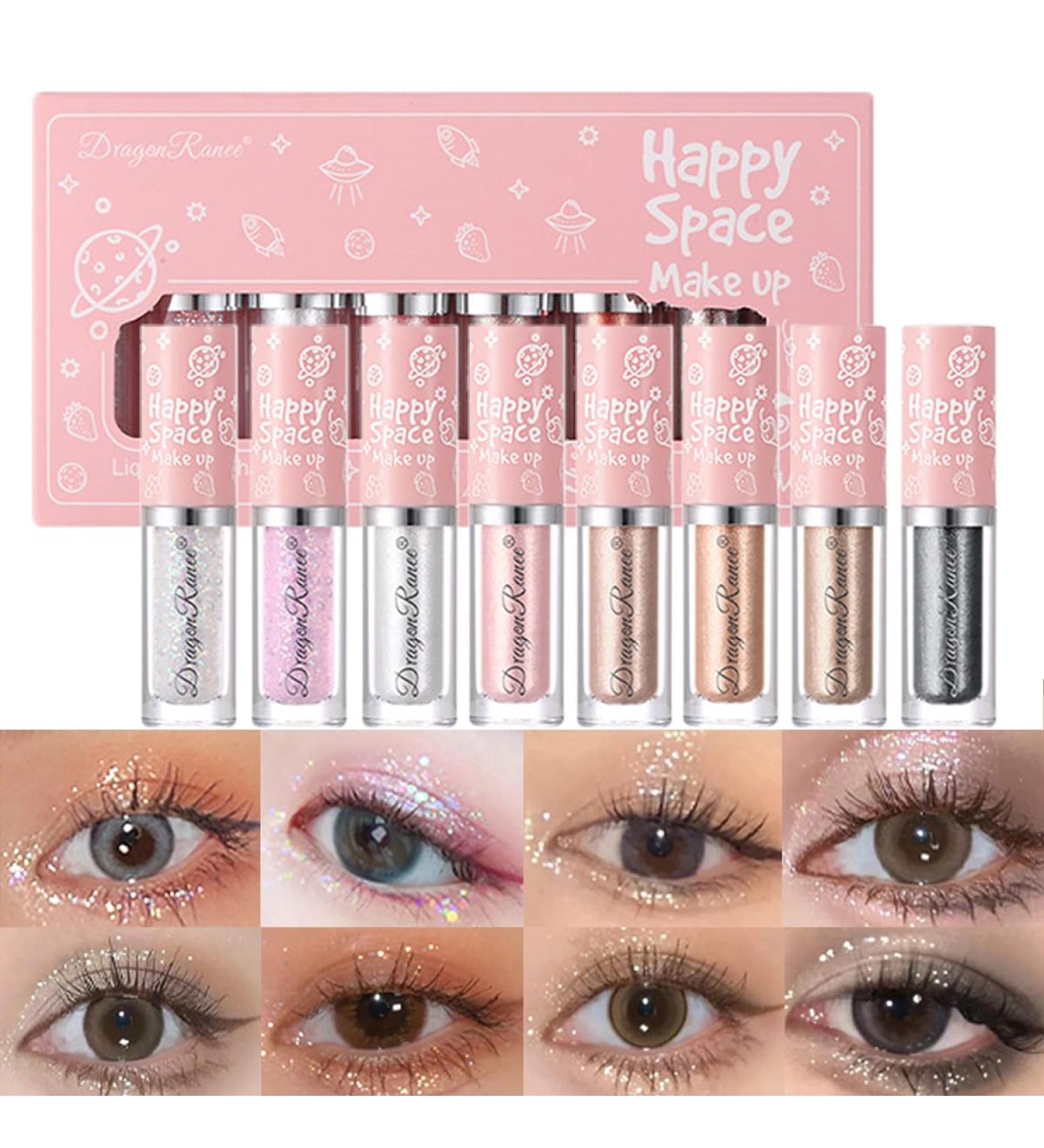 Sitovely 8Pcs Liquid Glitter Eyeshadow Set Glitter Eyeshadow Sparkling Shimmer Eye Shadow Long Lasting Quick Dry Metallic Korean Eye Makeup - Buy Online on GoSupps.com