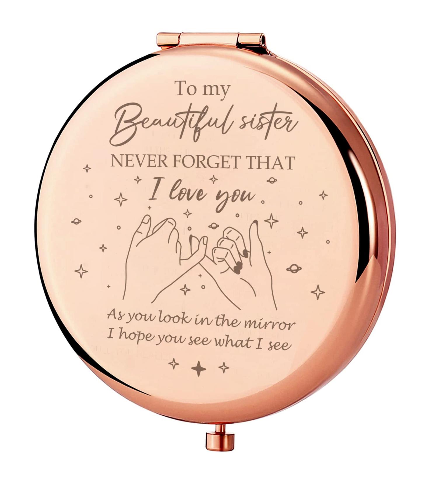 Sister Gifts Compact Mirror - Birthday/Mothers Day/Valentine Gift for Big/Little Sister - Rose Gold - Buy Online on GoSupps.com