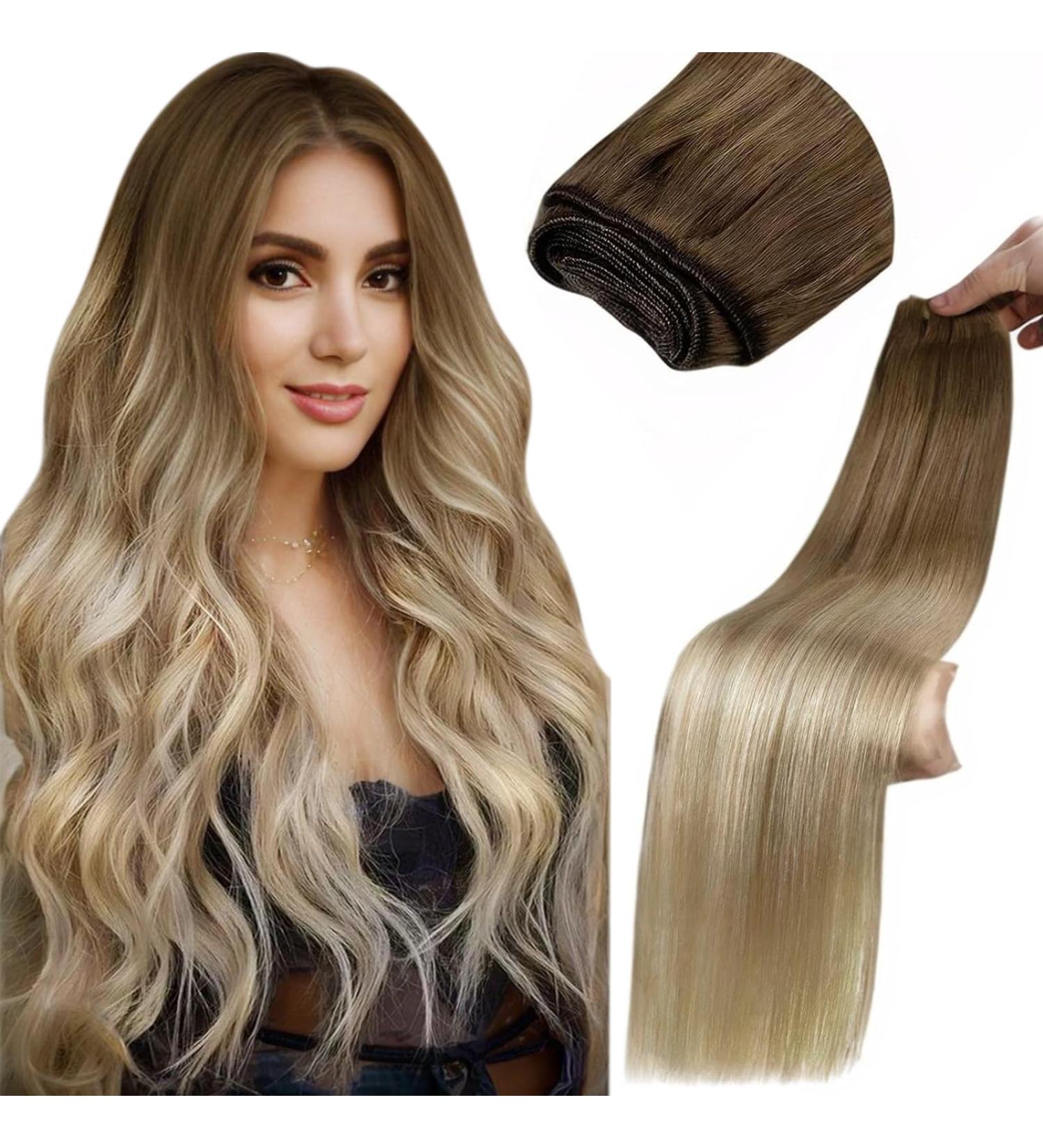 LAAVOO Real Hair Extensions - Blonde Balayage Ombre Sew-In Wefts | 80g #8/16/60cm | Premium Quality Hair for International Shipping - Buy Online on GoSupps.com