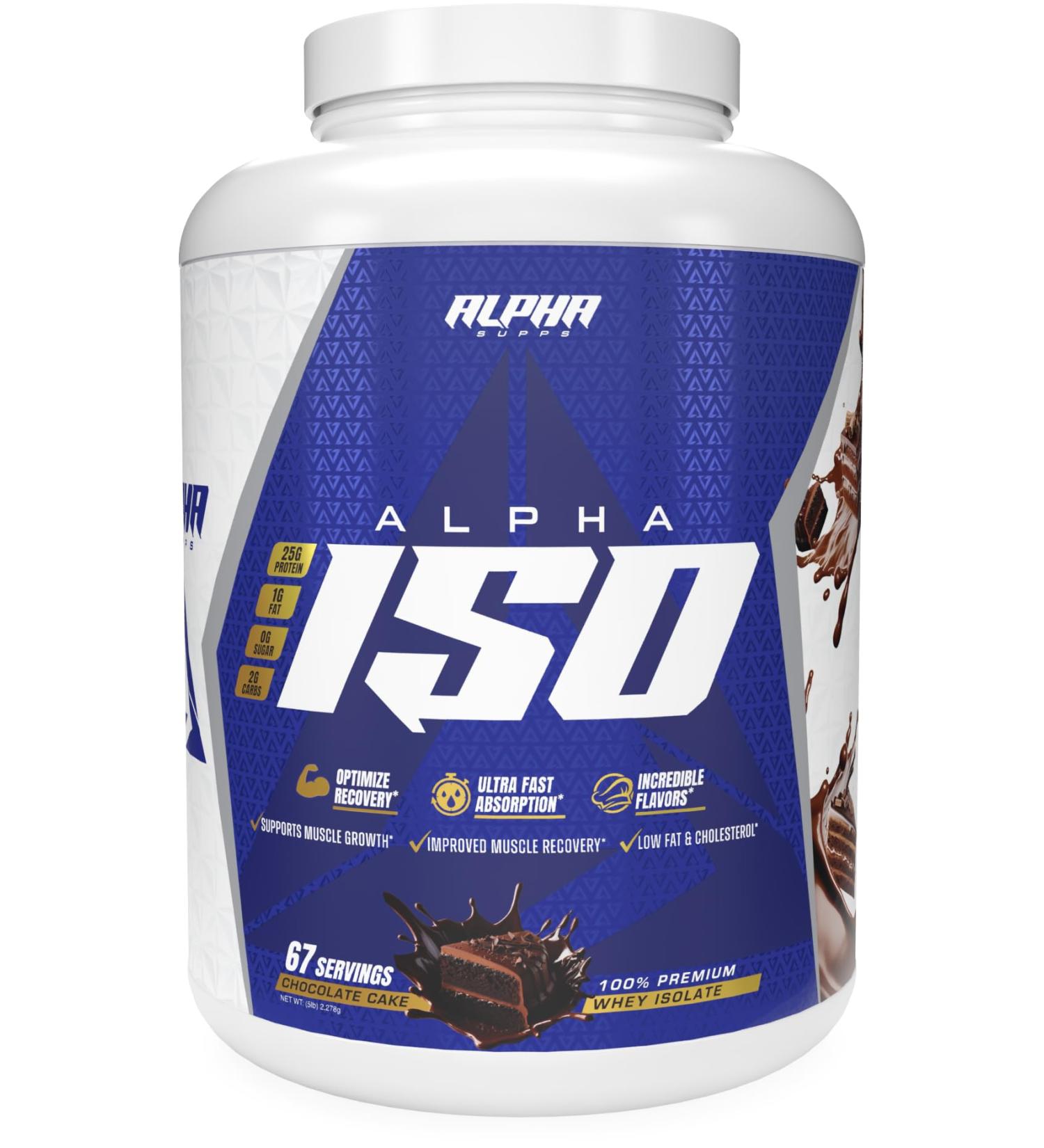Alpha Supps ISO Low Carb 100% Whey Protein Isolate Powder 25 Grams Per Serving Helps Support Muscle Growth Low Sugar and Gluten Free (5 Pound (Pack of 1) Chocolate Cake) - Buy Online on GoSupps.com