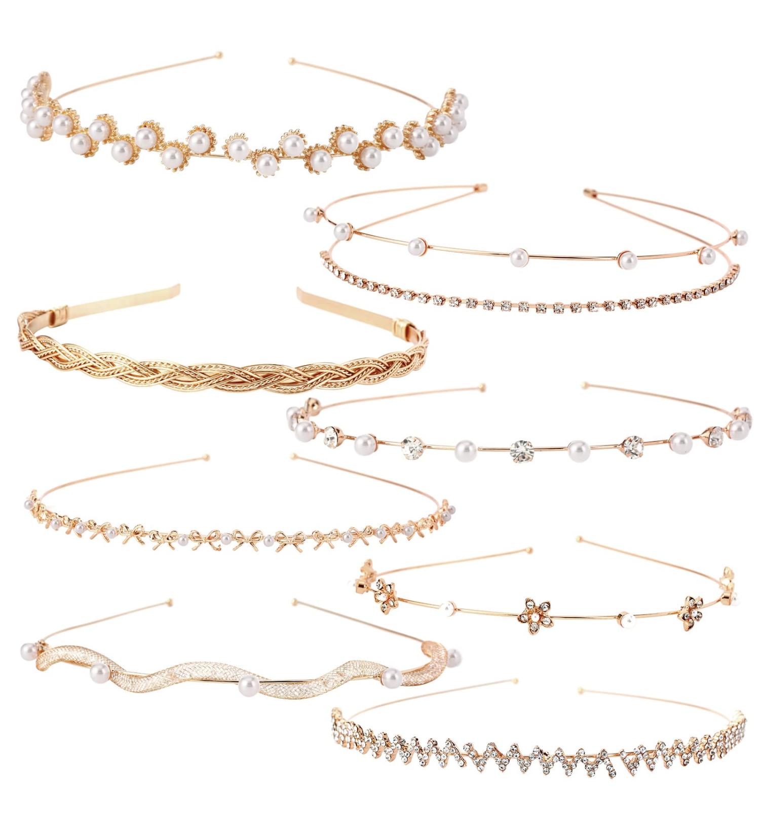 8PCS Crystal Tiara Crowns for Women Girls - Gold Metal Headbands for Bridal Wedding, Prom, Cosplay - Hair Accessories for Women Girls - Buy Online on GoSupps.com