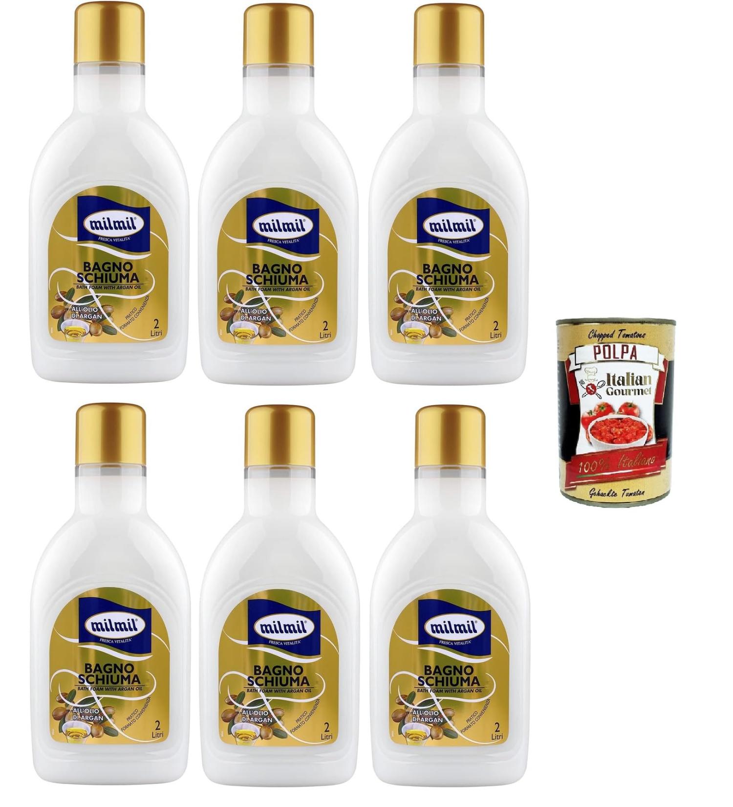 Italian Gourmet E.R. Milmil Argan Oil Bath Foam Practical and Practical Size Dermatologically Tested - 6 x 2000 ml + Italian Gourmet Polpa 400 g - Buy Online on GoSupps.com