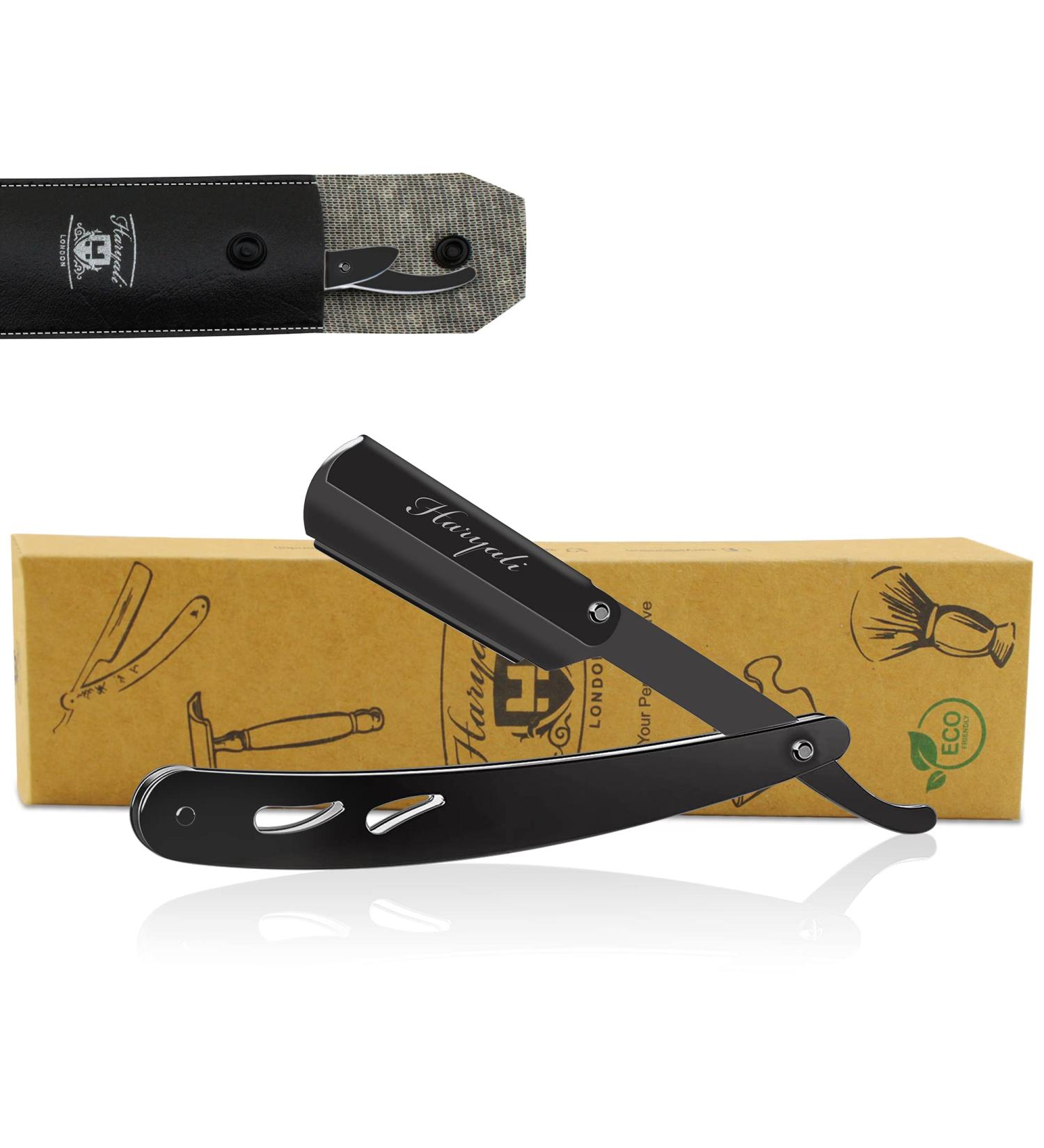 Haryali London Bart Messer Set - Premium Barber Razor Knife with Leather Bag | Rust-Free Steel Straight Razor for Men & Women - Buy Online on GoSupps.com