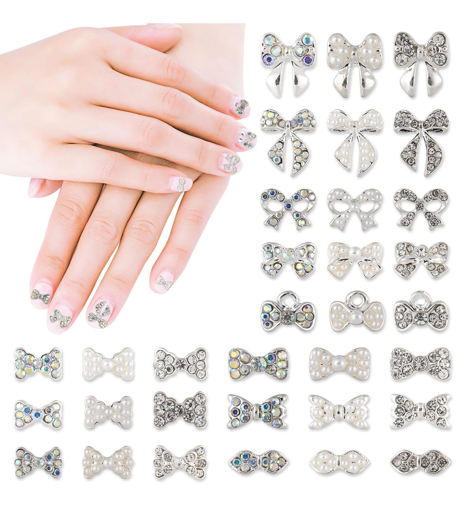 33pcs Bow Charms for Nails Silver Alloy Nail Charms 3D Bowknot Nail Charms Y2K for Acrylic Nails Bow Rhinestone Nail Art DIY Decorations Inlaid Pearls for Girls Women Gift - Buy Online on GoSupps.com