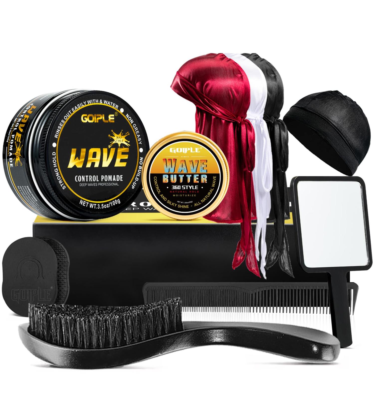 Wave Pomade for Men - Strong Hold Hair Cream for 360 Waves | Easy Wash Moisture & Control | Includes Brush & Silky Durag - Buy Online on GoSupps.com
