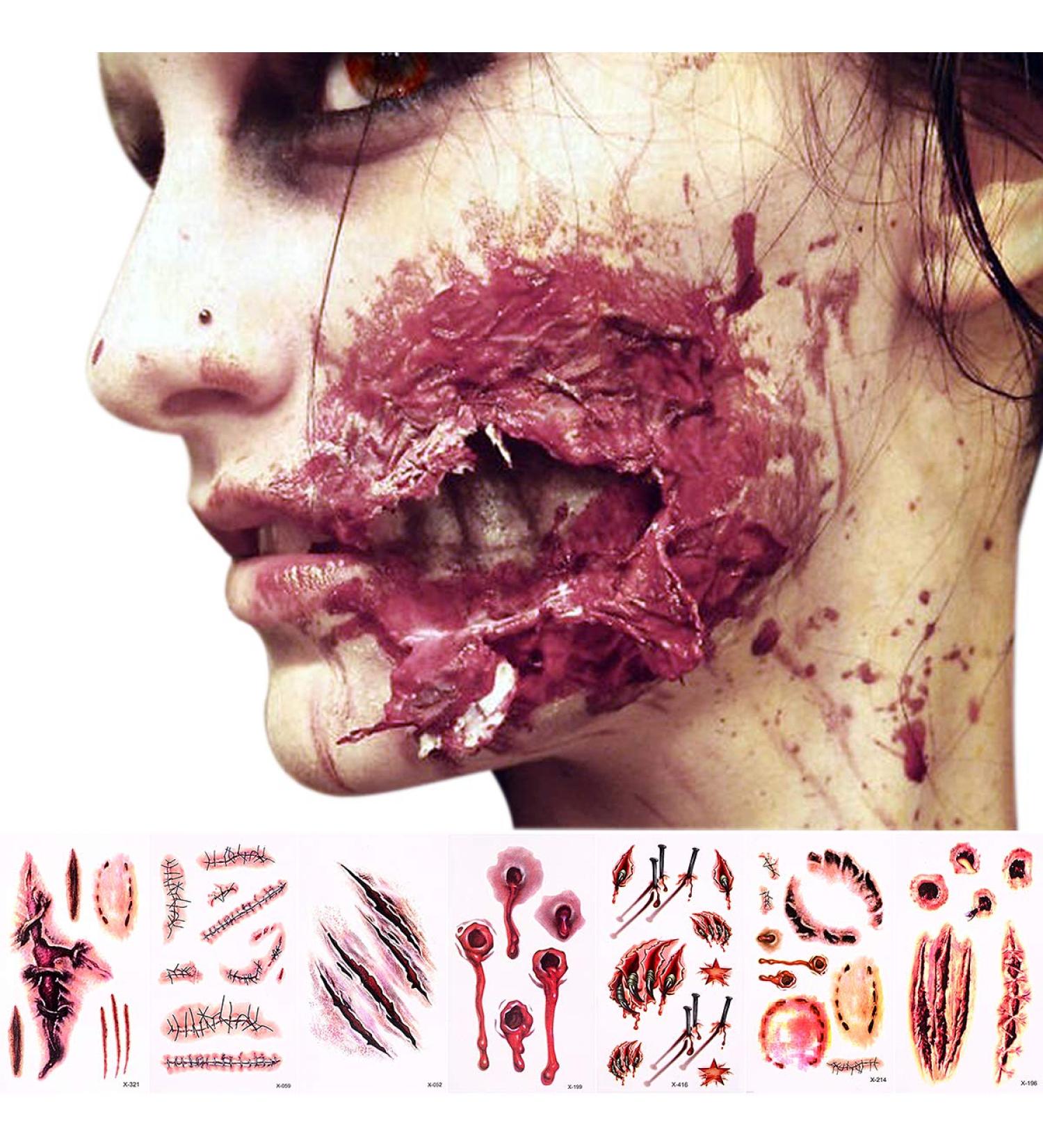 Halloween Temporary Face Tattoos For Kids Boys Girls Women Men 3D Scary Skull Skeleton Fake Tattoos Sticker For Adults Small Ghost Vampire Bat Pumpkin Spider Temp Transfer Tatoos Devil Terror Wound Injury - Buy Online on GoSupps.com