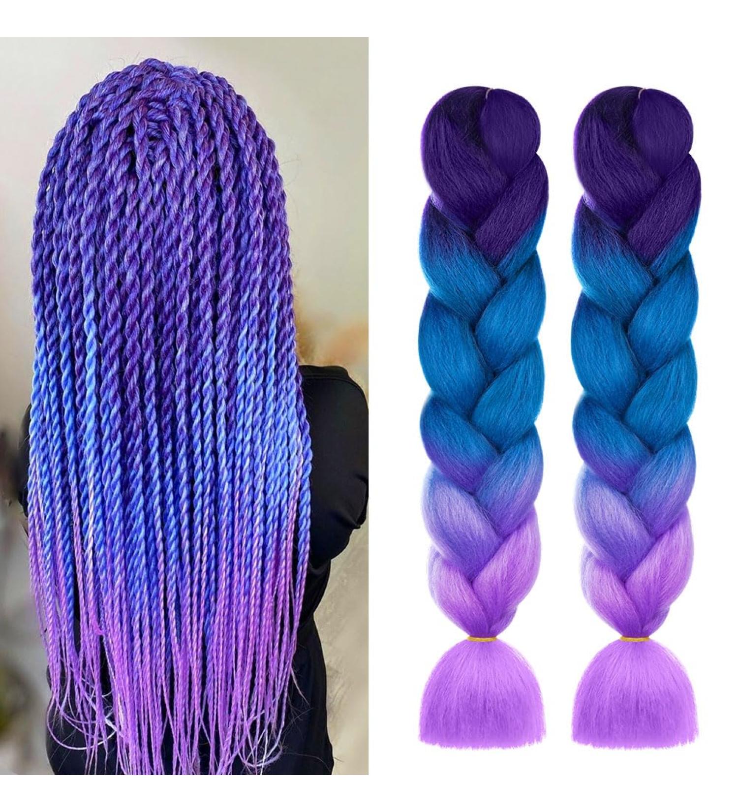 Shop Aomig Ombre Braids Extensions - 2PC Synthetic Hair for Box Braids | 24 Strands - Purple Light Violet Seaside Blue - Buy Online on GoSupps.com