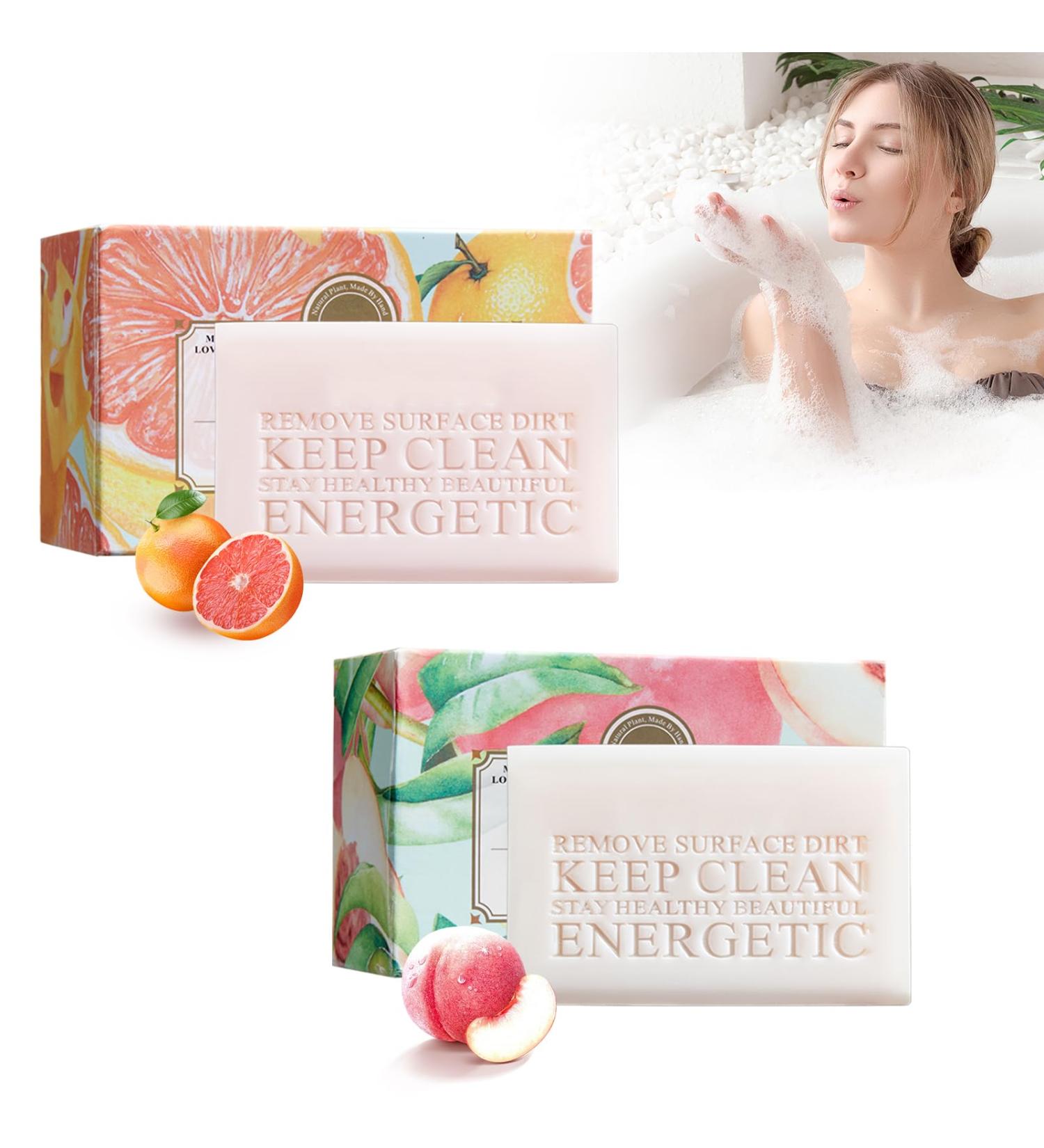2pcs Savon Visage Savon Parfum au Pamplemousse et la P che Savon Solide Savon Artisanal Bio Savon Main/Savon Corps/Idee Cadeau Femme Savon Naturel pour la Peau les Cheveux et le Rasage - Buy Online on GoSupps.com