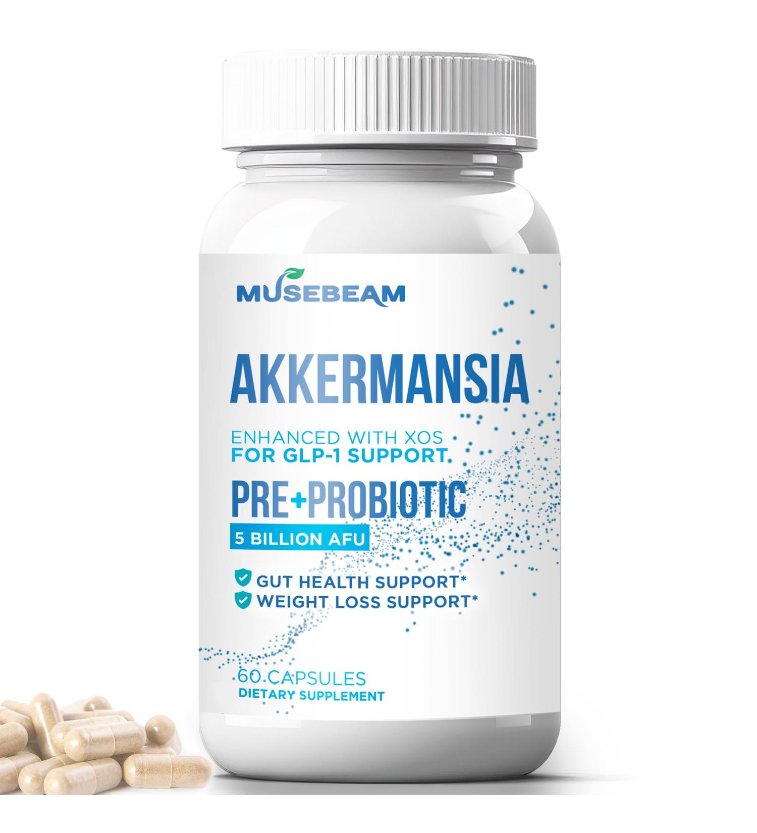 musebeam GLP-1 Support Prebiotic Probiotic Weight Loss Supplement - 5 Billion AFU Akkermansia Muciniphila with XOS - Activate Boost Natural GLP1 Support Metabolic & Gut Health for Men Women - Buy Online on GoSupps.com