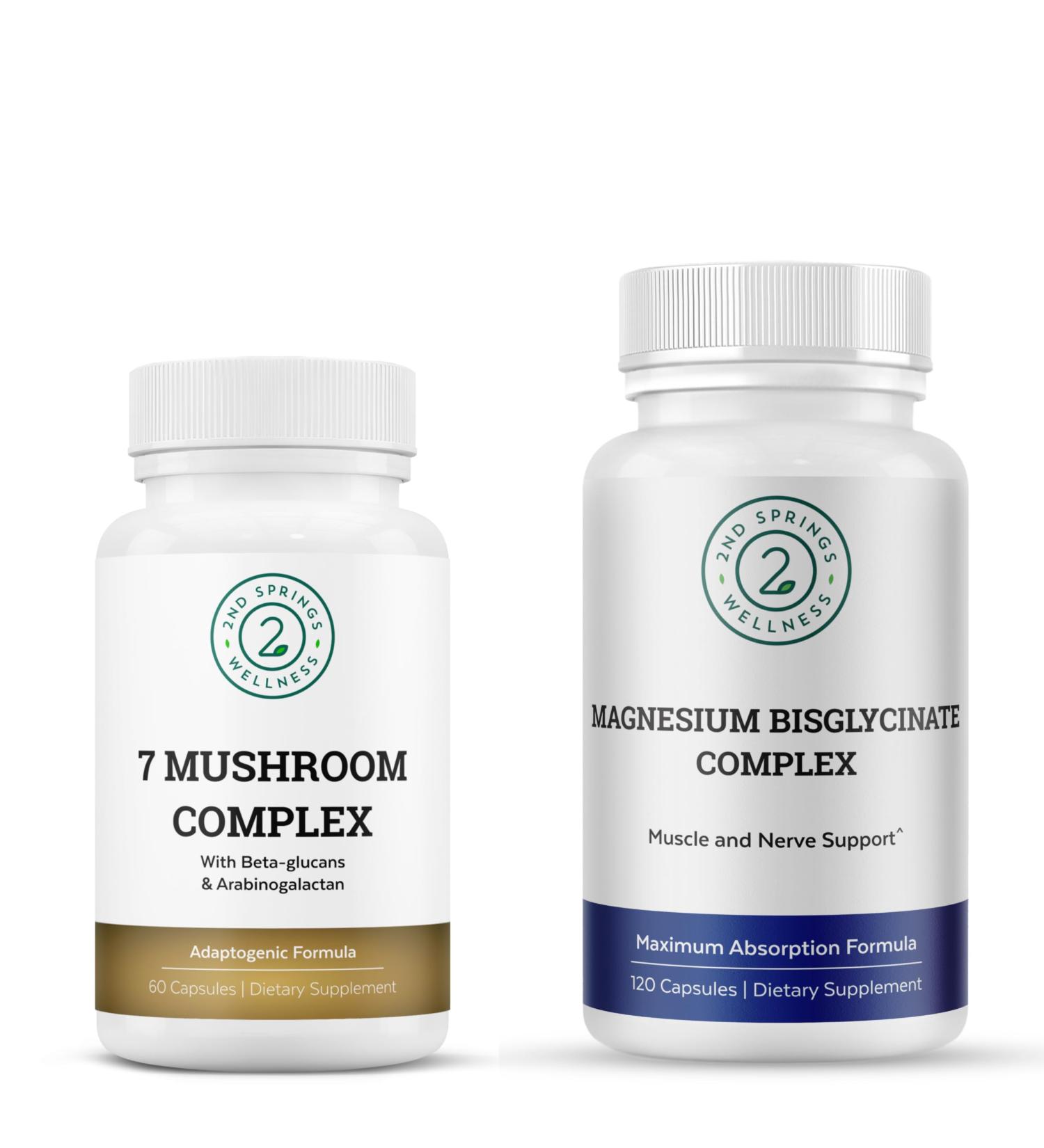 2nd Springs Magnesium Bisglycinate + 7 Mushroom Complex Bundle | Calm Energy Immunity Muscle Support Focus Stress Balance & Daily Wellness - Buy Online on GoSupps.com