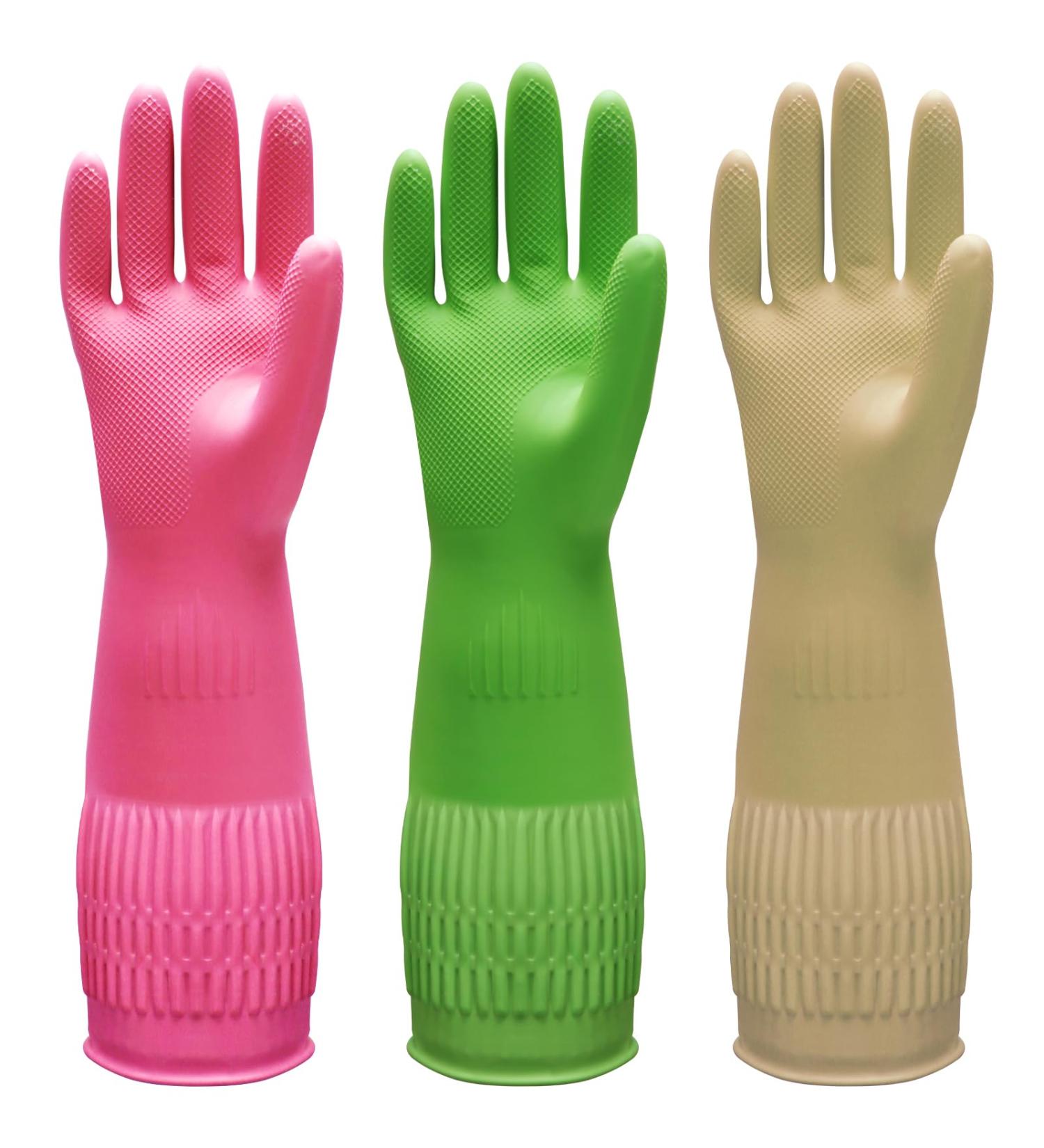 Buy Bamllum Rubber Dishwashing Gloves - 3 Pairs Long Cuff Reusable Non-Slip | Kitchen & Household Cleaning (Red Yellow Green - Buy Online on GoSupps.com