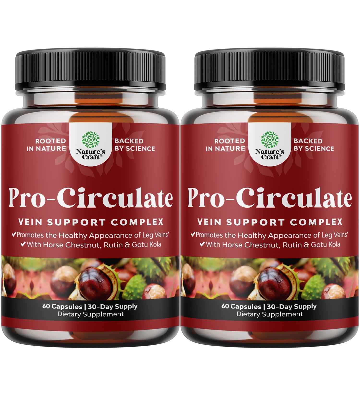 Vein Support Supplements Leg and Veins - Full Body Circulation Supplement for Spider & Varicose Veins and Improved Flow with Horse Chestnut Extract - Vegan Non-GMO Capsules - 60 Count (2 Pack) 60 Count (Pack of 2) - Buy Online on GoSupps.com