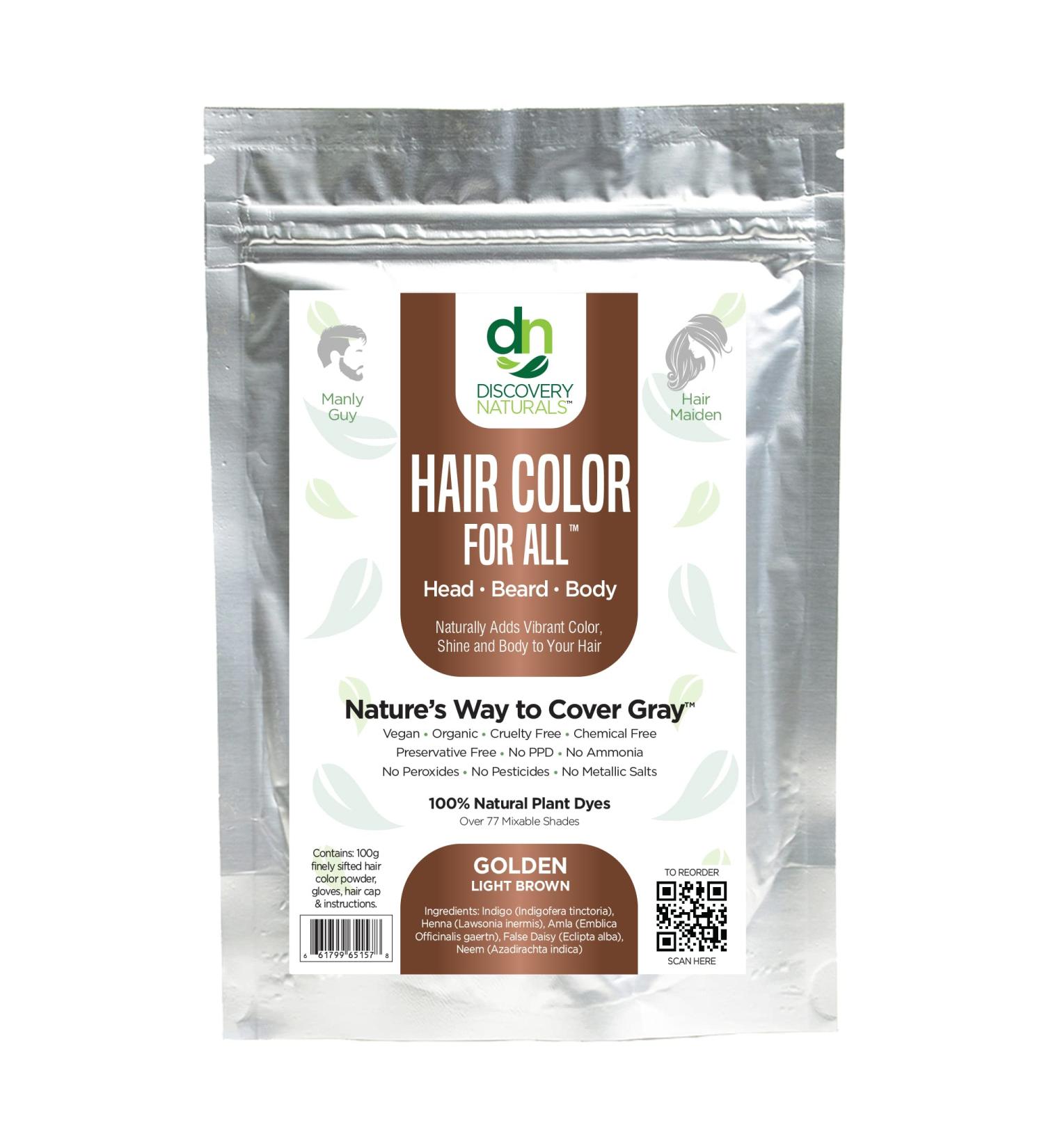 Discovery Naturals Golden Light Brown Henna Hair Color - 100% Natural Dye for Men & Women | Chemical-Free Hair & Beard Color | Easy to Use & Blendable - Buy Online on GoSupps.com