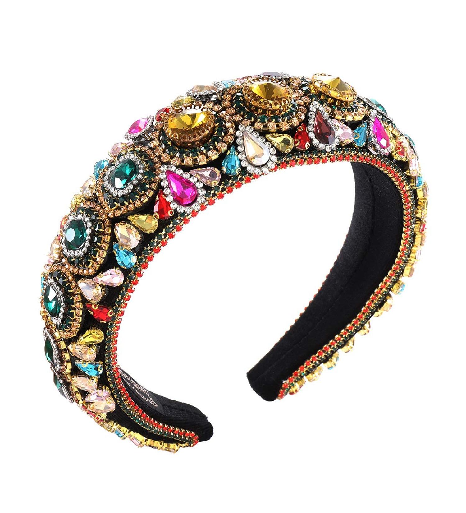 Baroque Rhinestone Padded Headband - Colorful Crystal Embellished Hairband for Women and Girls - Buy Online on GoSupps.com