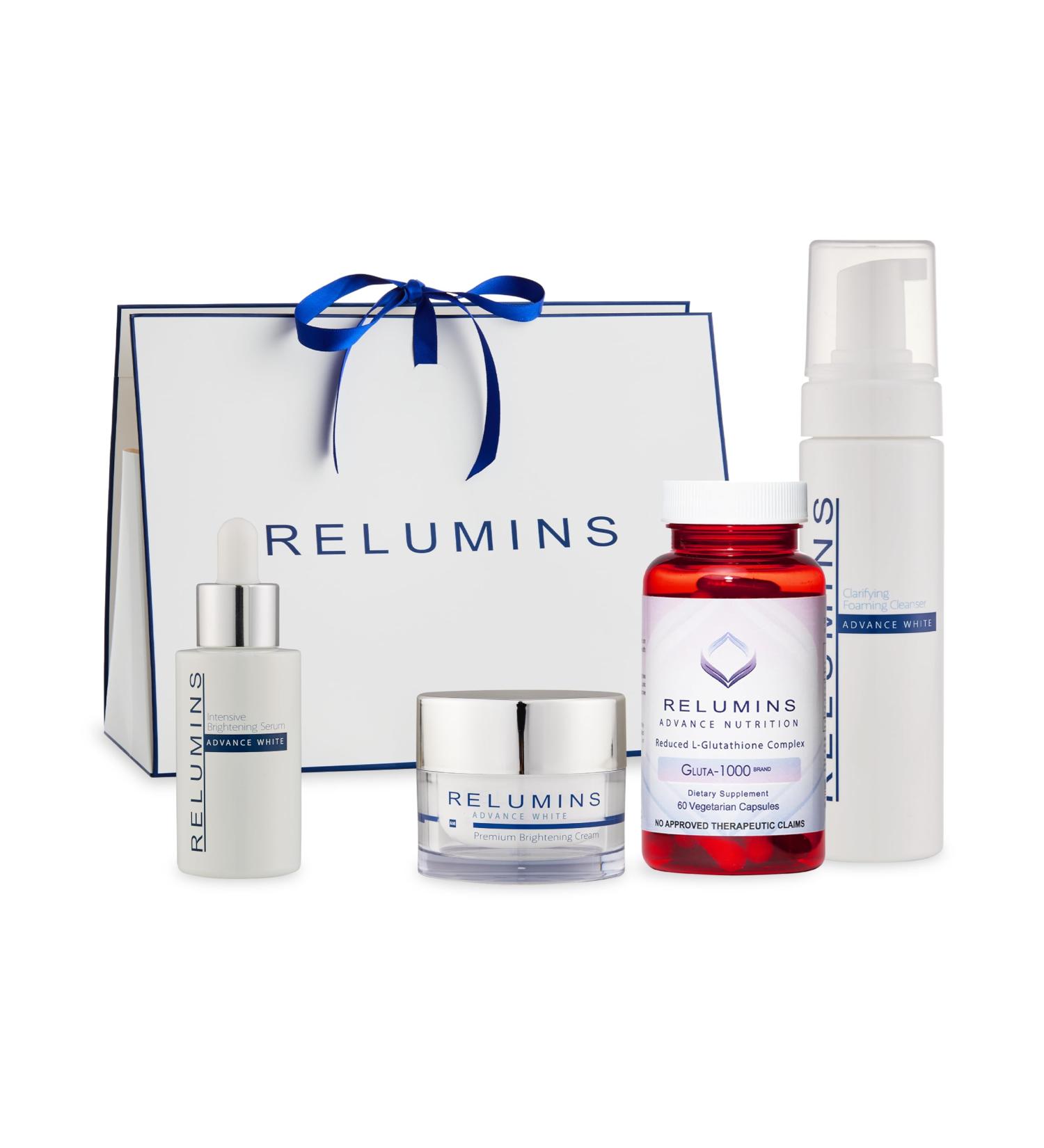 Relumins Advance Morning Radiance Routine Set Facial Cleanser Repair Serum Glow Cream & Gluta1000 Capsules - Hydration Nourishment Smooth Radiant Daily Skincare Valentines Bundle Gift for Women - Buy Online on GoSupps.com
