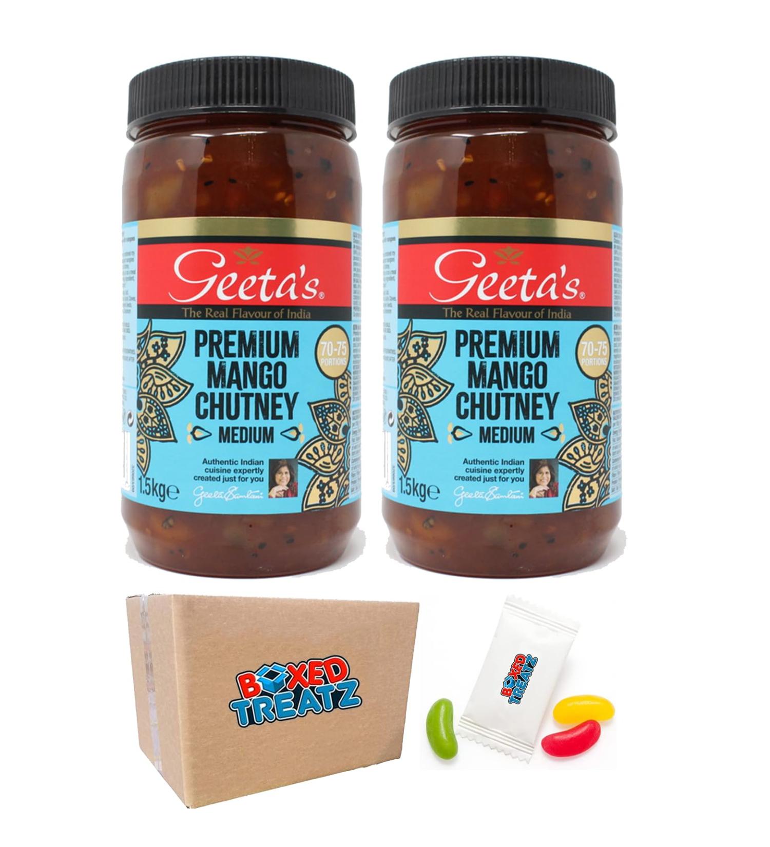 Geeta's Premium Mango Chutney (2 x 1.5kg) Gluten Free Kosher Vegetarian & Vegan-Friendly Boxed Treatz - Buy Online on GoSupps.com
