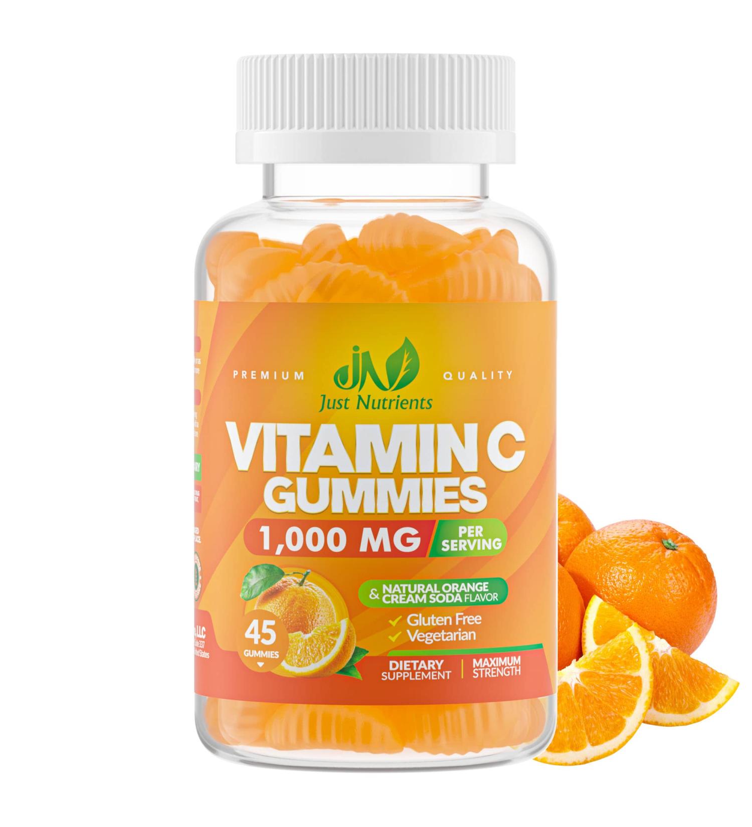 Vitamin C 1000mg Gummies with Zinc & Herbal Extracts | Immune Support for Adults & Kids | Collagen Booster | Orange Flavor | Gluten-Free & Non-GMO | 45 Gummies - Buy Online on GoSupps.com