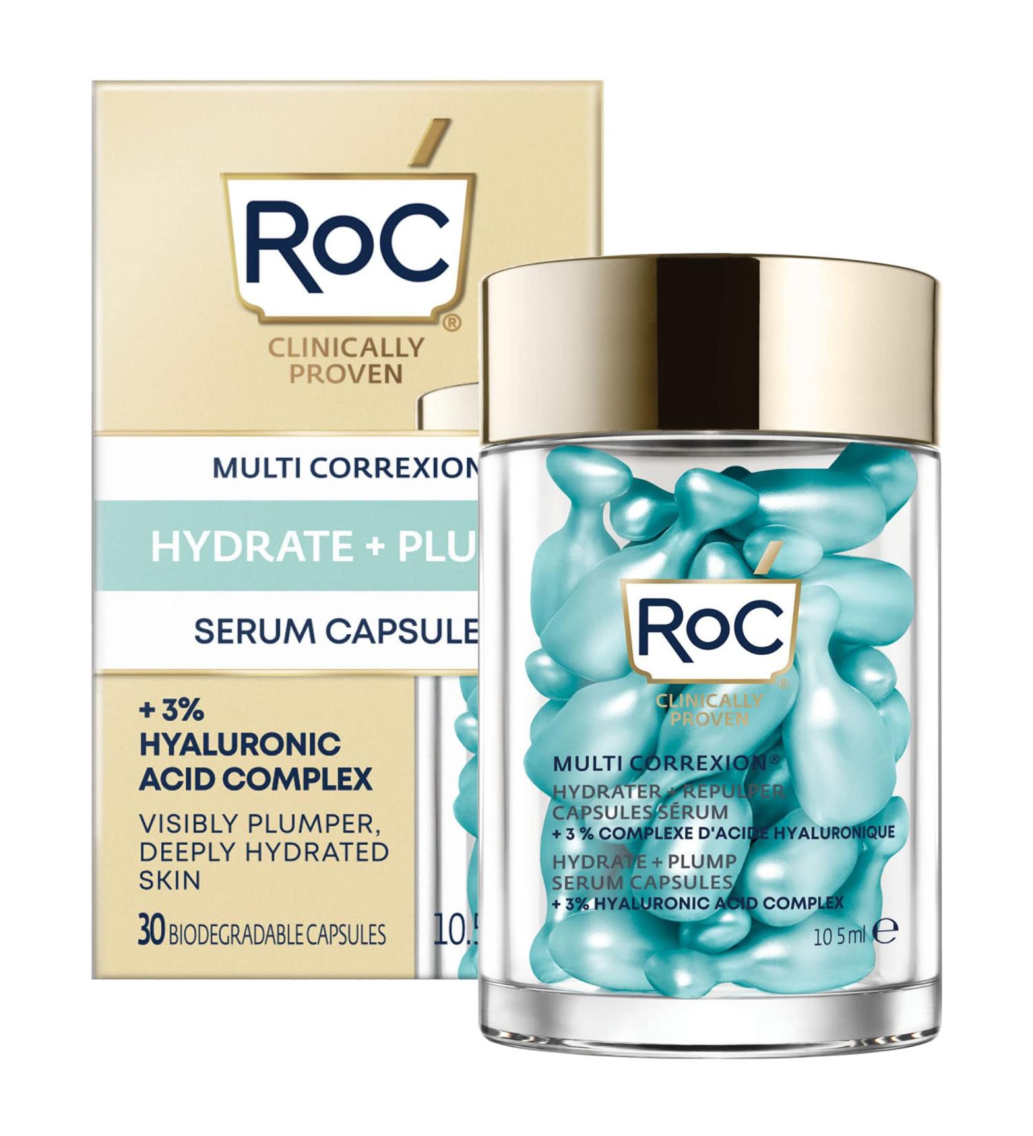 RoC Multi Correxion Hydrate + Plump Serum Capsules 3% Hyaluronic Acid Paraben Free 30 Individual Capsules Unscented 10.25ML - Buy Online on GoSupps.com