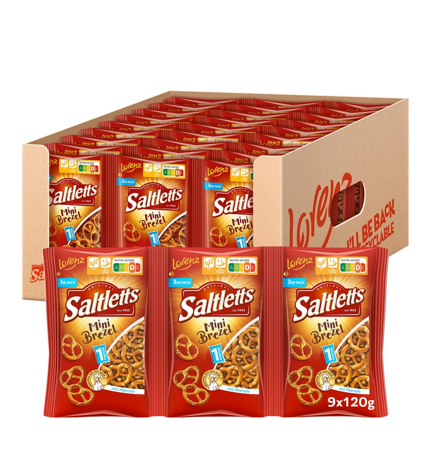 Lorenz Snack World Saltletts Mini Pretzel - 9 x 120g Pack | Buy Internationally Online - Buy Online on GoSupps.com