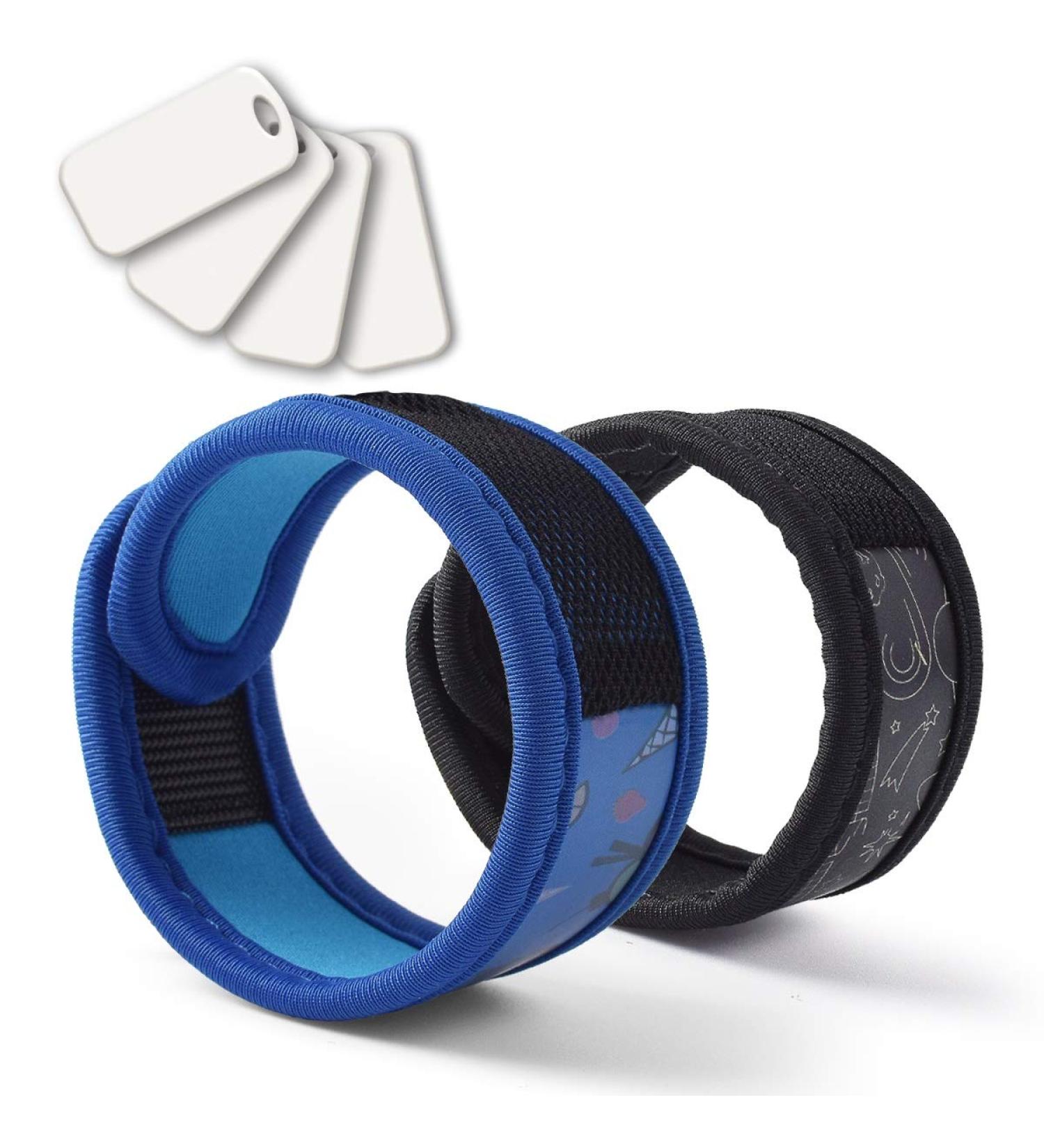 2 Pack Mosquito Bracelet with 4 Essential Oils Refills | Deet-Free Waterproof Wristbands for Kids & Adults - Indoor Outdoor Protection | Blue-Black - Buy Online on GoSupps.com