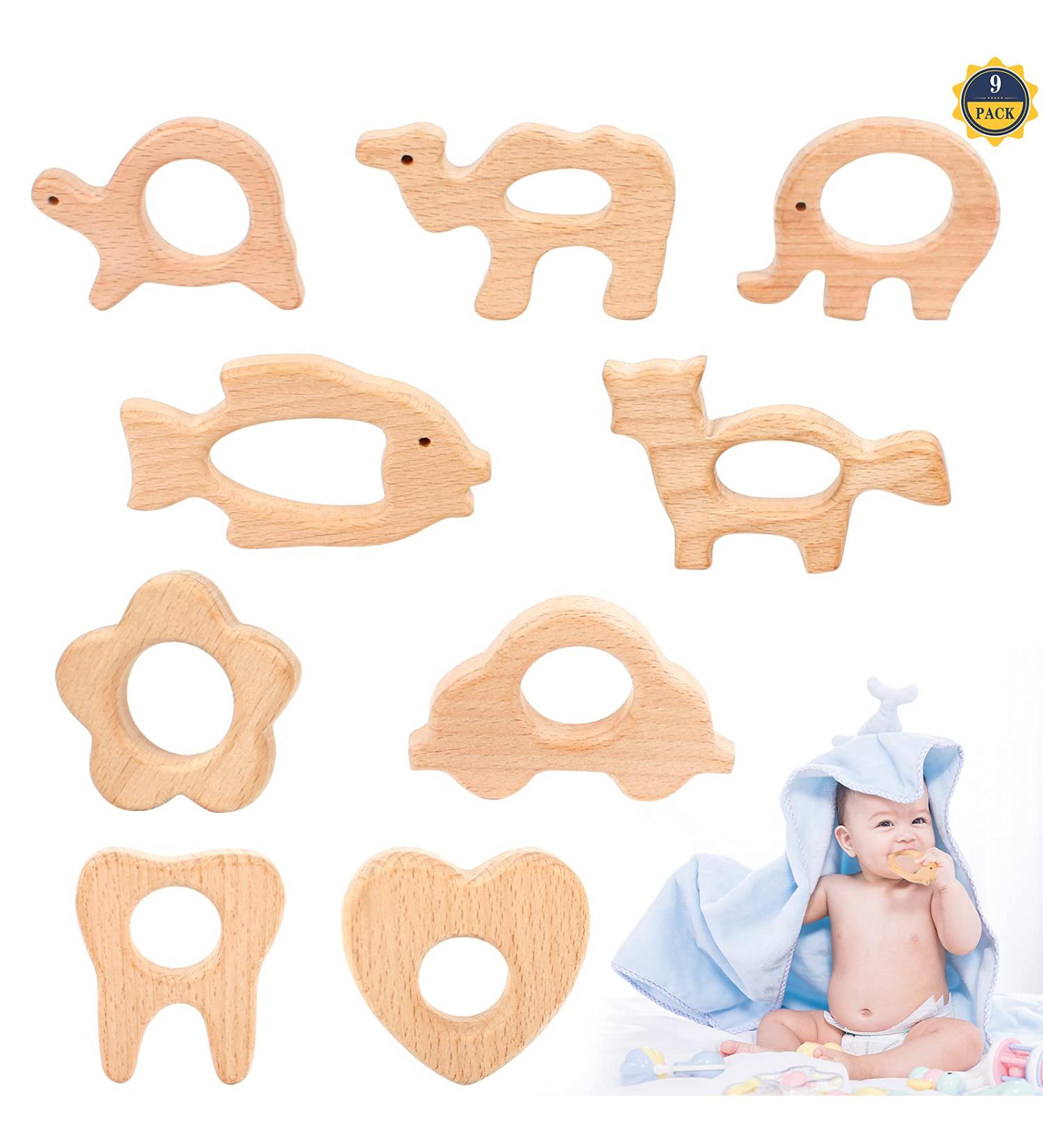 Shop Baby Wooden Pouring Ring Toys - 9 Natural Wood Teething Rings for Babies | Safe DIY Handmade Baby Toys - Buy Online on GoSupps.com