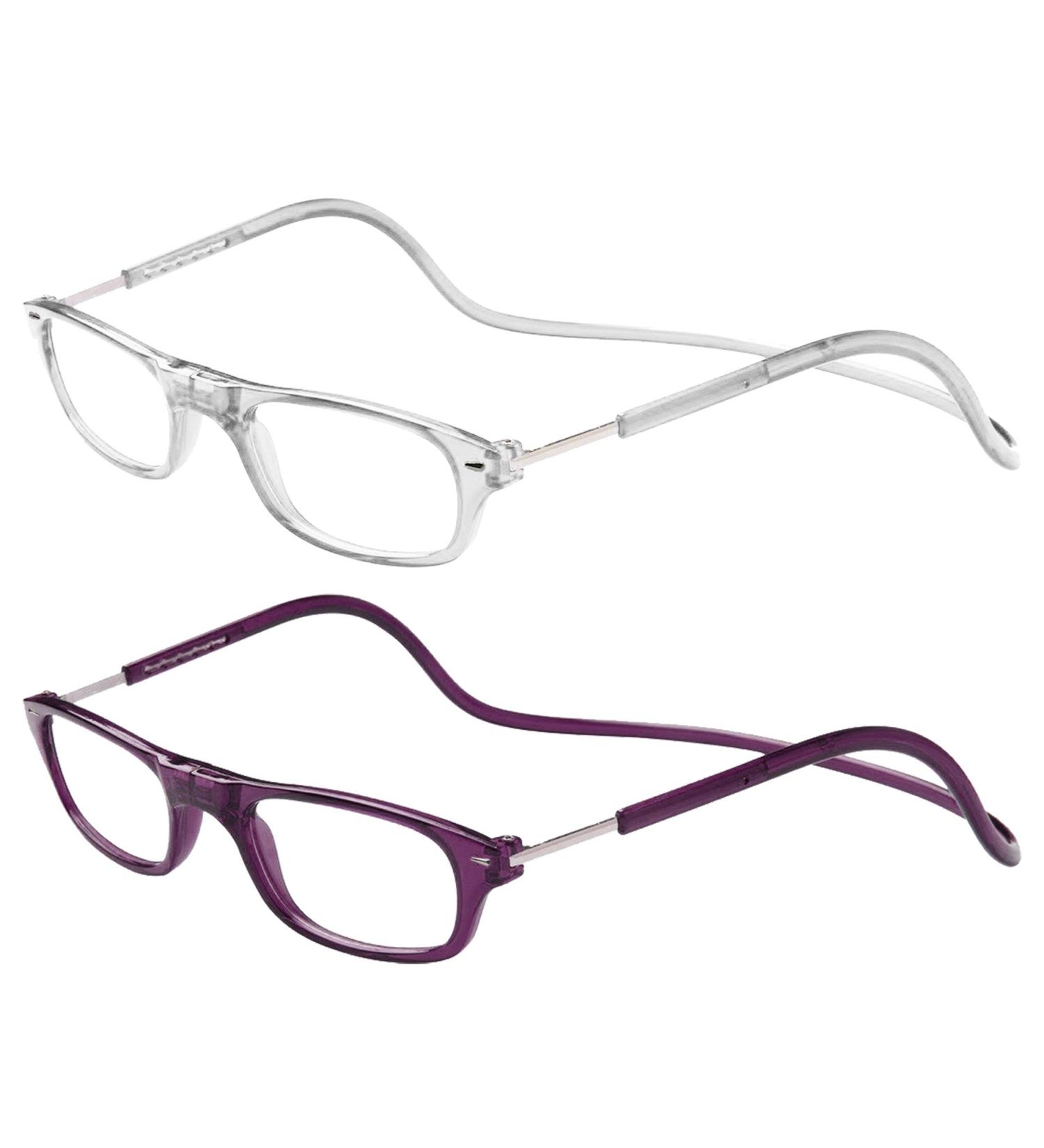 TBOC Pack: +2.00 Dioptria Reading Glasses for Men & Women - 2 Units Foldable Clip-on Anti-Visibility Transparent & Dark Violet - Buy Online on GoSupps.com