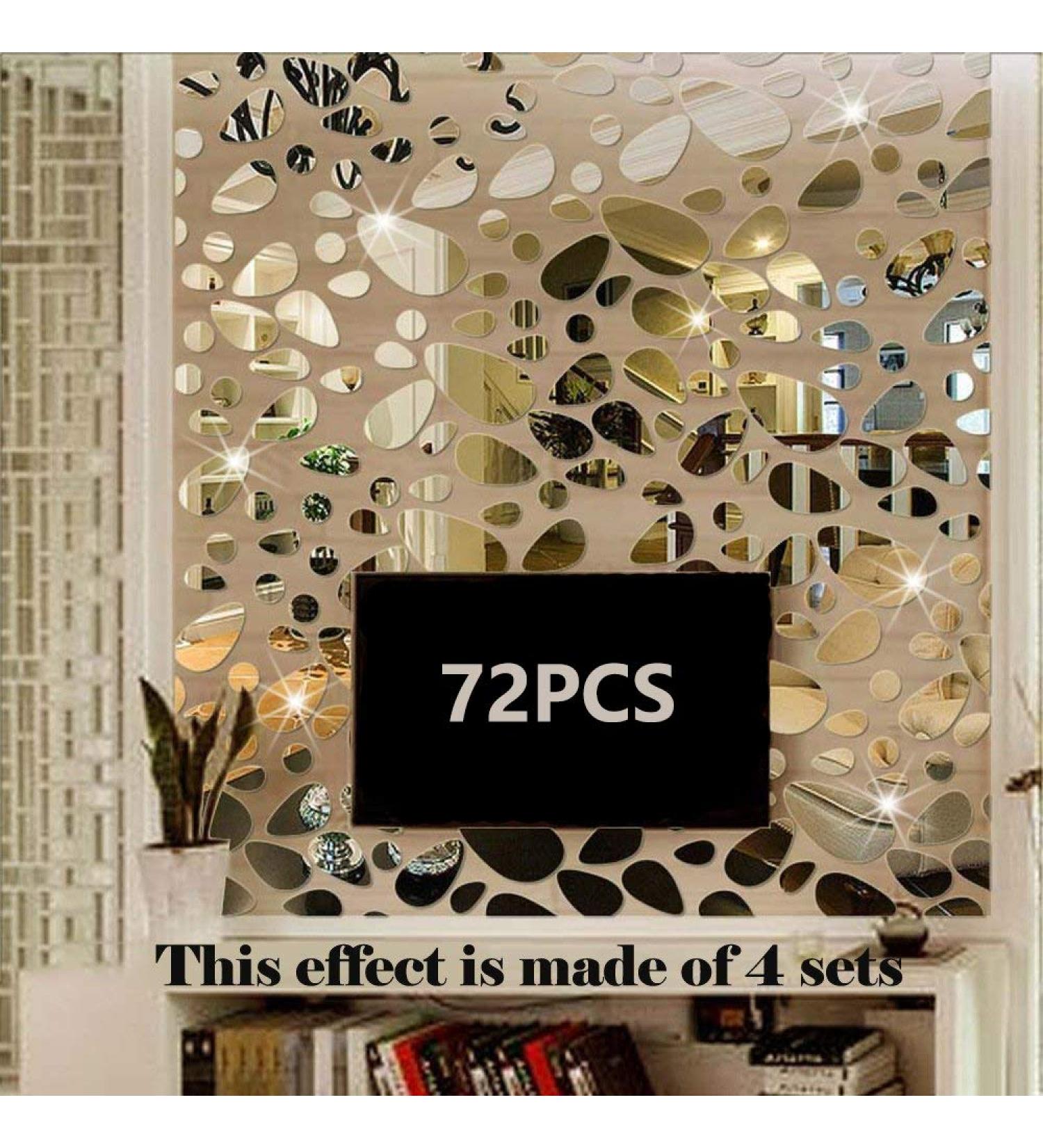 TTSAM 72Pcs Cobblestone Mirror Wall Stickers - DIY Home Decor for Bedroom & Office - Silver - Buy Online on GoSupps.com