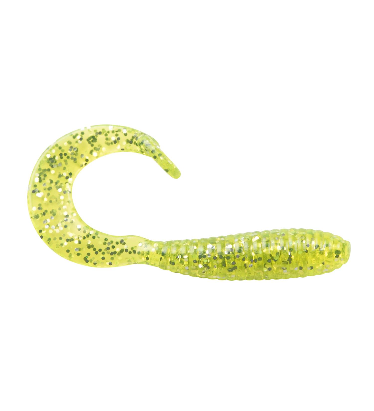 Bobby Garland Hyper Grub Curly-Tail Swim-Bait Crappie Fishing Lure, 2 Inches, Pack of 18 Chartreuse Silver