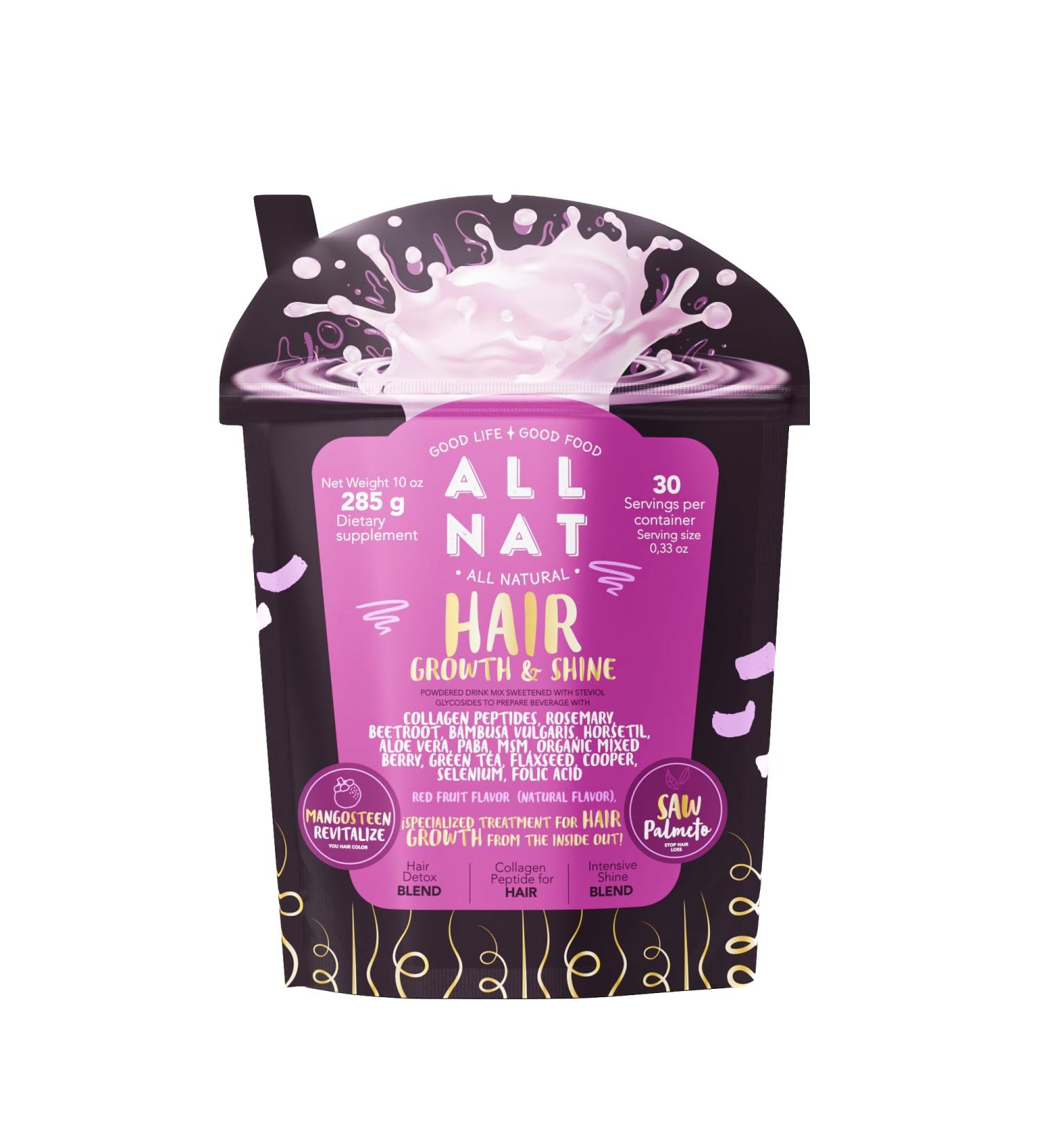 All NAT Hair Growth & Shine | 4D Bioformula Drink with 22 Active Ingredients | Supports Healthy Hair Growth Stronger Follicles & Natural Shine | for Women & Men | Vegan Sugar-Free 300g - Buy Online on GoSupps.com