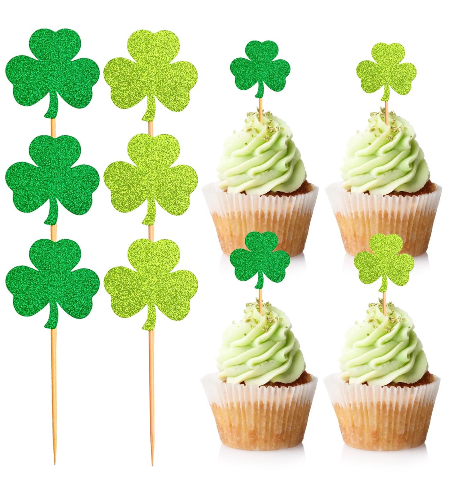 6 PCS St Patrick's Day Cupcake Toppers Glitter Clover Cupcake Picks St Patrick's Day Party Cake Decoration - Buy Online on GoSupps.com