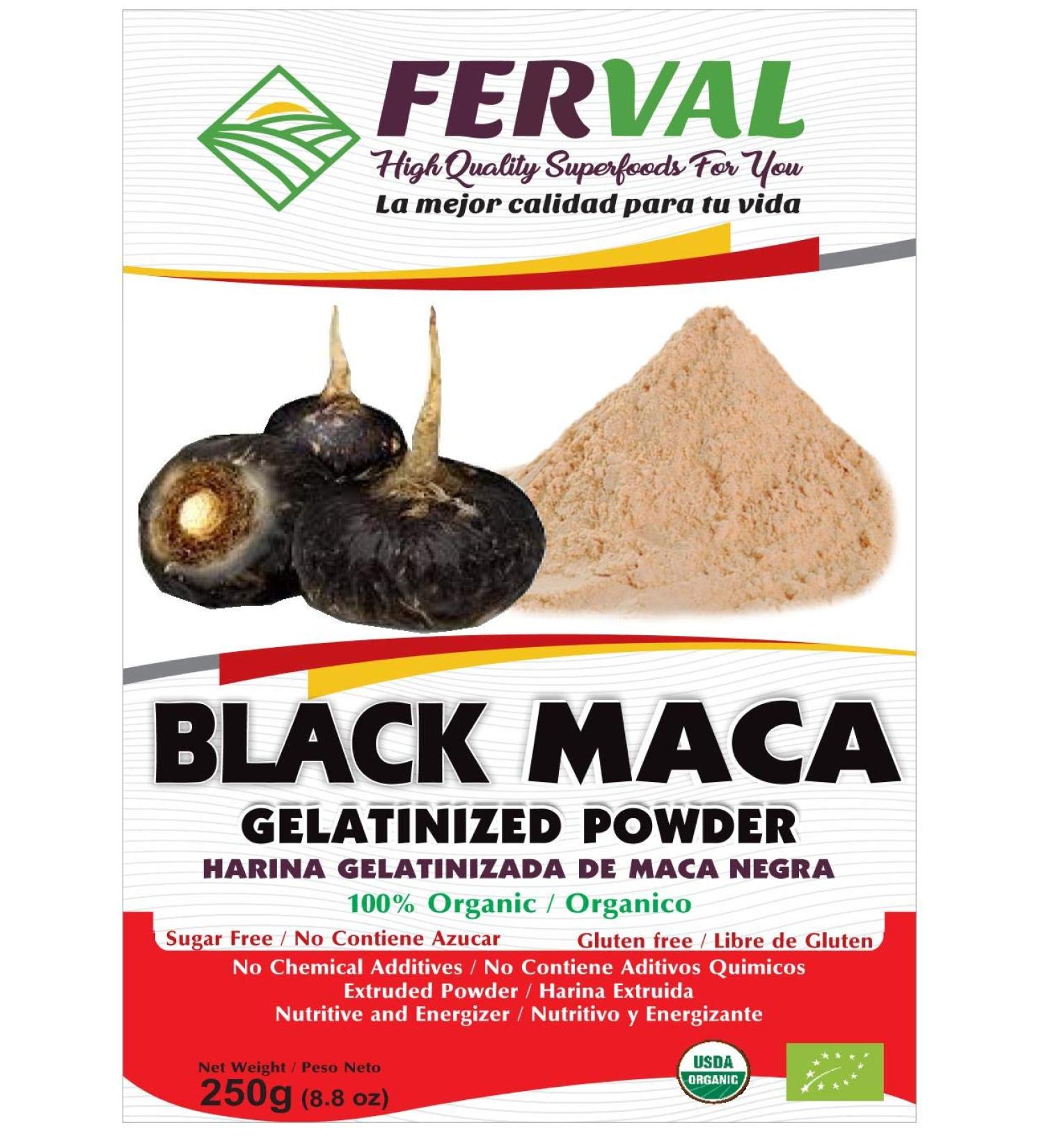 Organic Black Maca Powder imported from Peru USDA certified Gluten Free GMO-Free. 250g (8.8 oz) Bag. - Buy Online on GoSupps.com