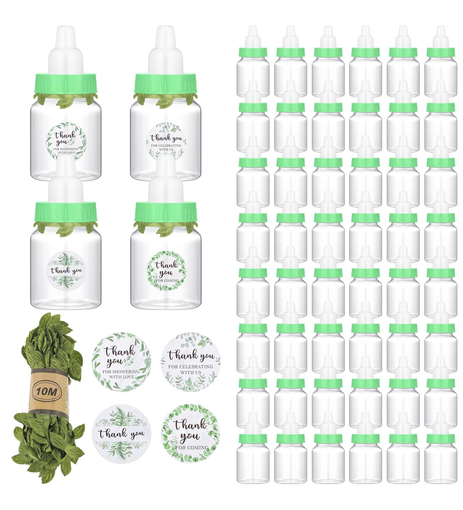 48 Pcs 1.5 x 3.4 Inch Mini Baby Bottle Shower Feeding Bottle Favor with 500 Adhesive Baby Shower Thank You Stickers and 32.8 Feet Leaf Ribbon Artificial Eucalyptus for Baby Shower Party Green Green Eucalyptus - Buy Online on GoSupps.com