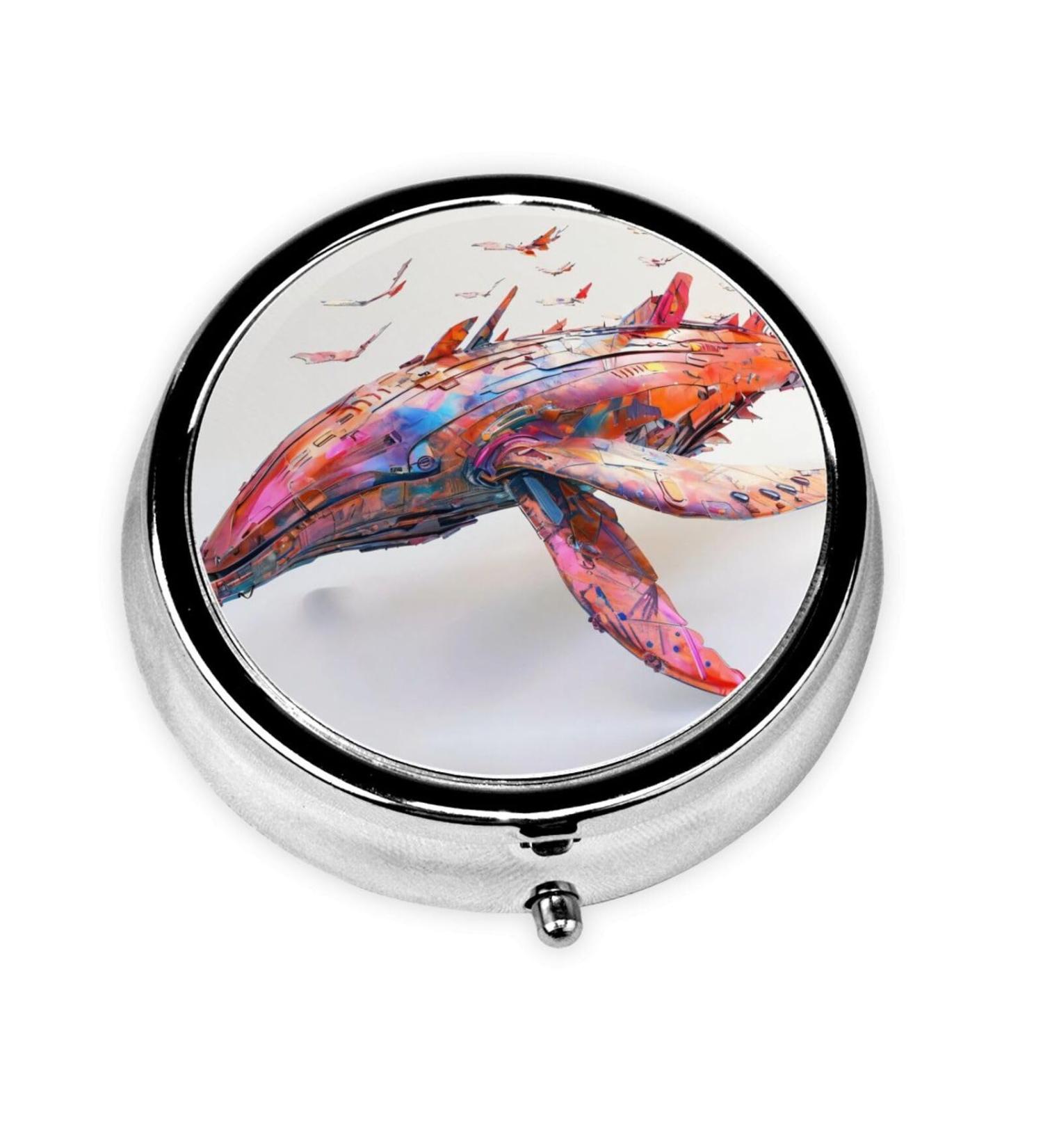 Colorful Mechanical Whales Portable Metal Pill Box - Round Mini 3-Compartment Design for Small Pills | Ideal Travel Accessory - Buy Online on GoSupps.com