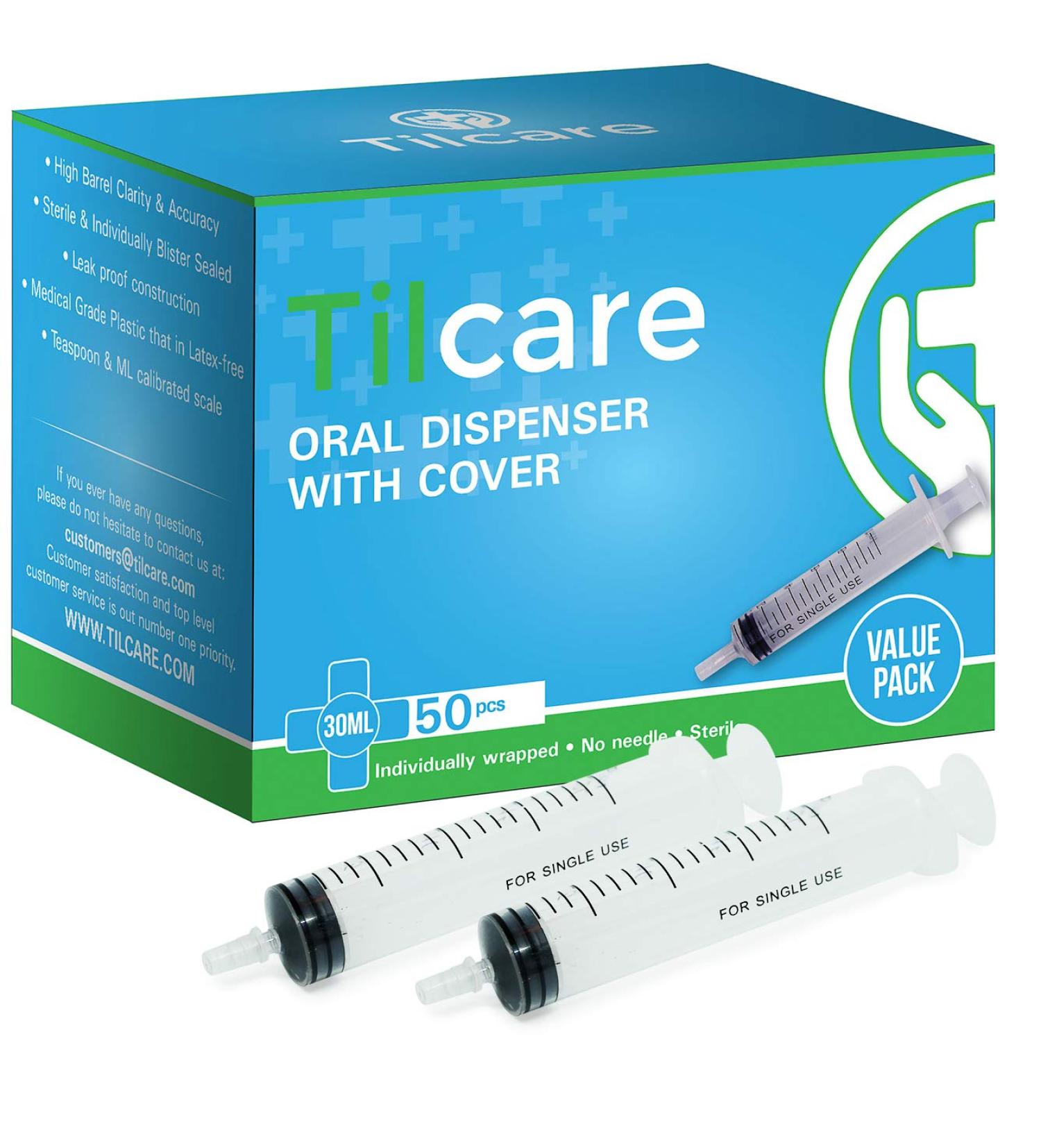 30ml Oral Dispenser Syringe with Cover 50 Pack by Tilcare - Luer Slip Sterile Plastic Medicine Food Droppers for Children  Pets & Adults  Latex-free Medication Dispenser - Large Feeding Tube Syringes - Buy Online on GoSupps.com