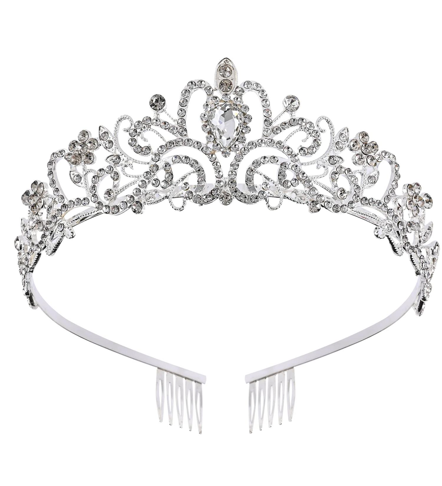 Crystal Queen Princess Crown - Silver Tiara for Girls and Women | Bridal Hair Accessories for Wedding, Prom, Party | Birthday and Christmas Gift - 1 Count - Buy Online on GoSupps.com