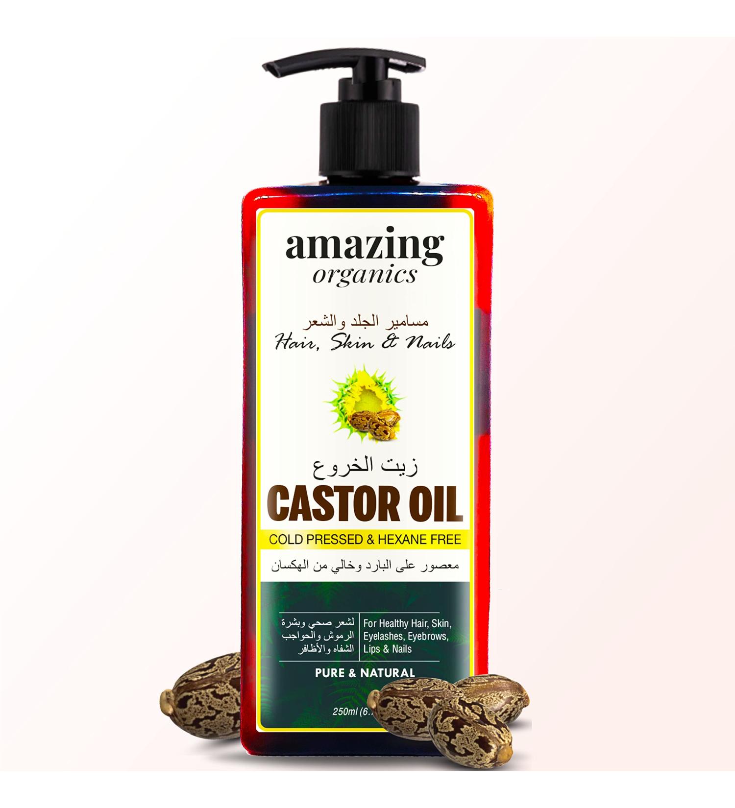 AmazingOrganics Pure Unrefined Castor Oil - 250ml for Hair, Skin, Eyelashes & Nails - Buy Online on GoSupps.com
