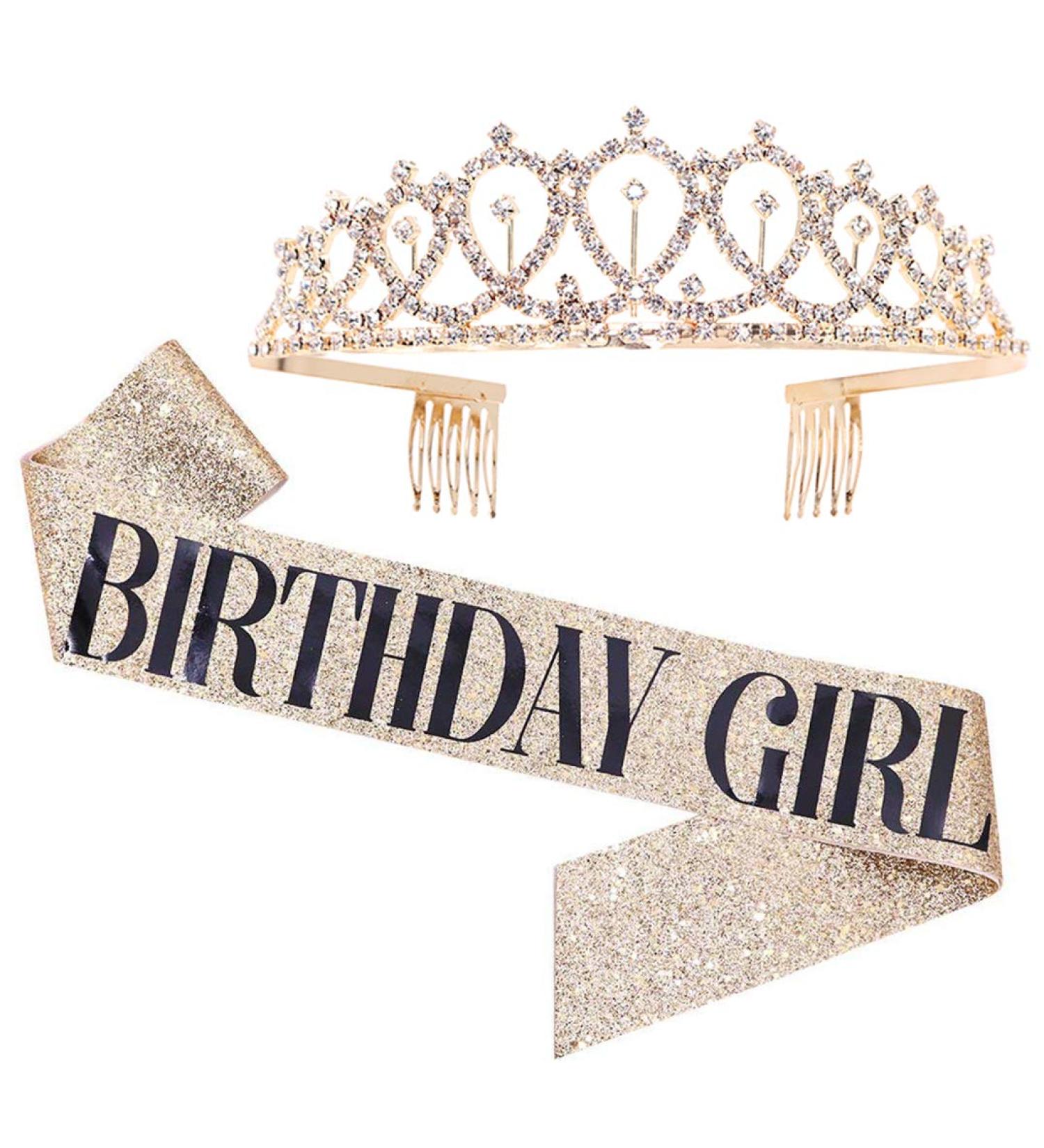 Birthday Girl Sash & Rhinestone Tiara Kit - Gold Glitter Set for Women | Birthday Party Supplies - Buy Online on GoSupps.com