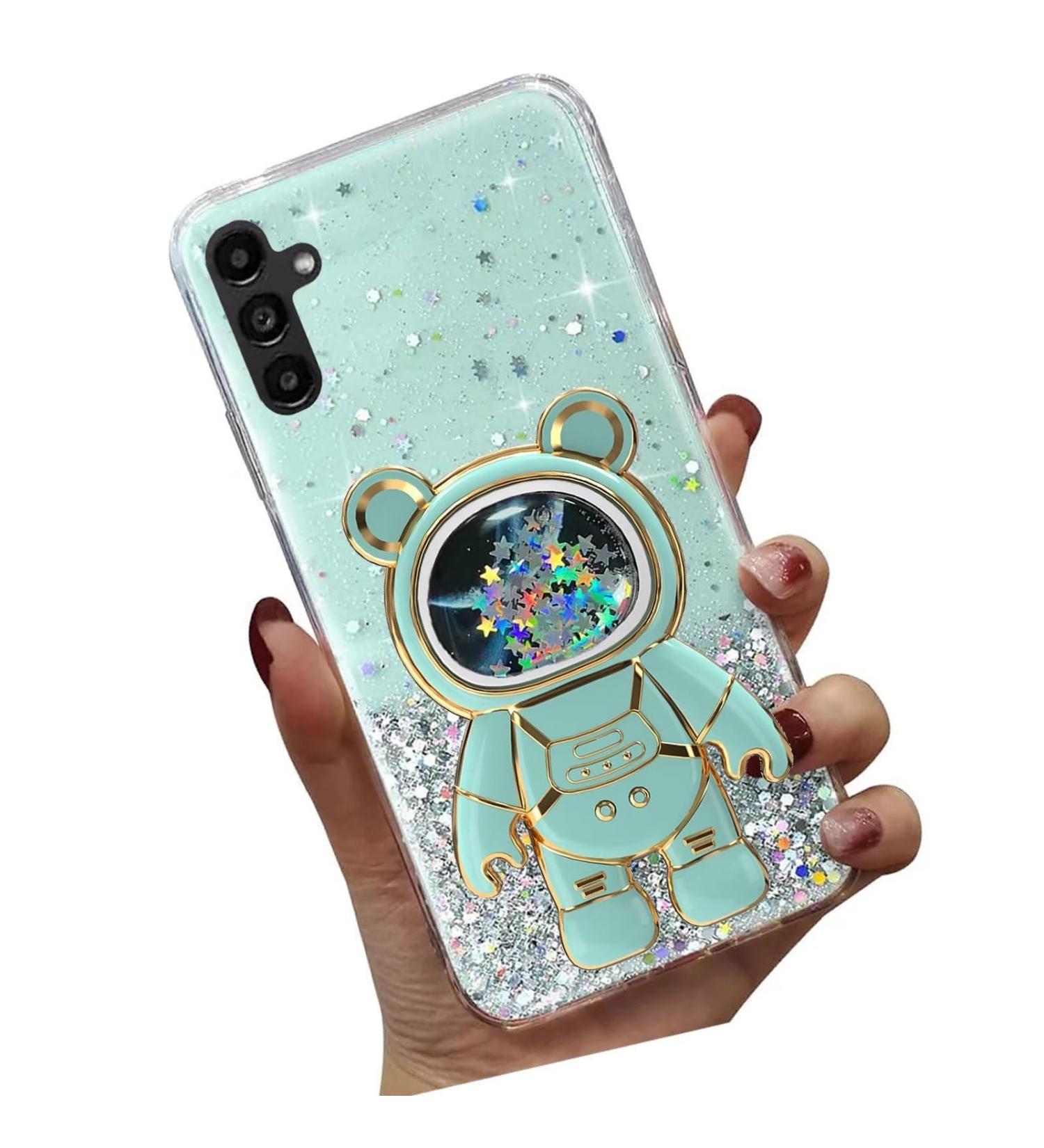 Tivenfezk Nadoli Astronaut Phone Case for Samsung Galaxy A13 5G - Glitter Soft Silicone Stand Shell Transparent Protective Cover in Green - Buy Online on GoSupps.com