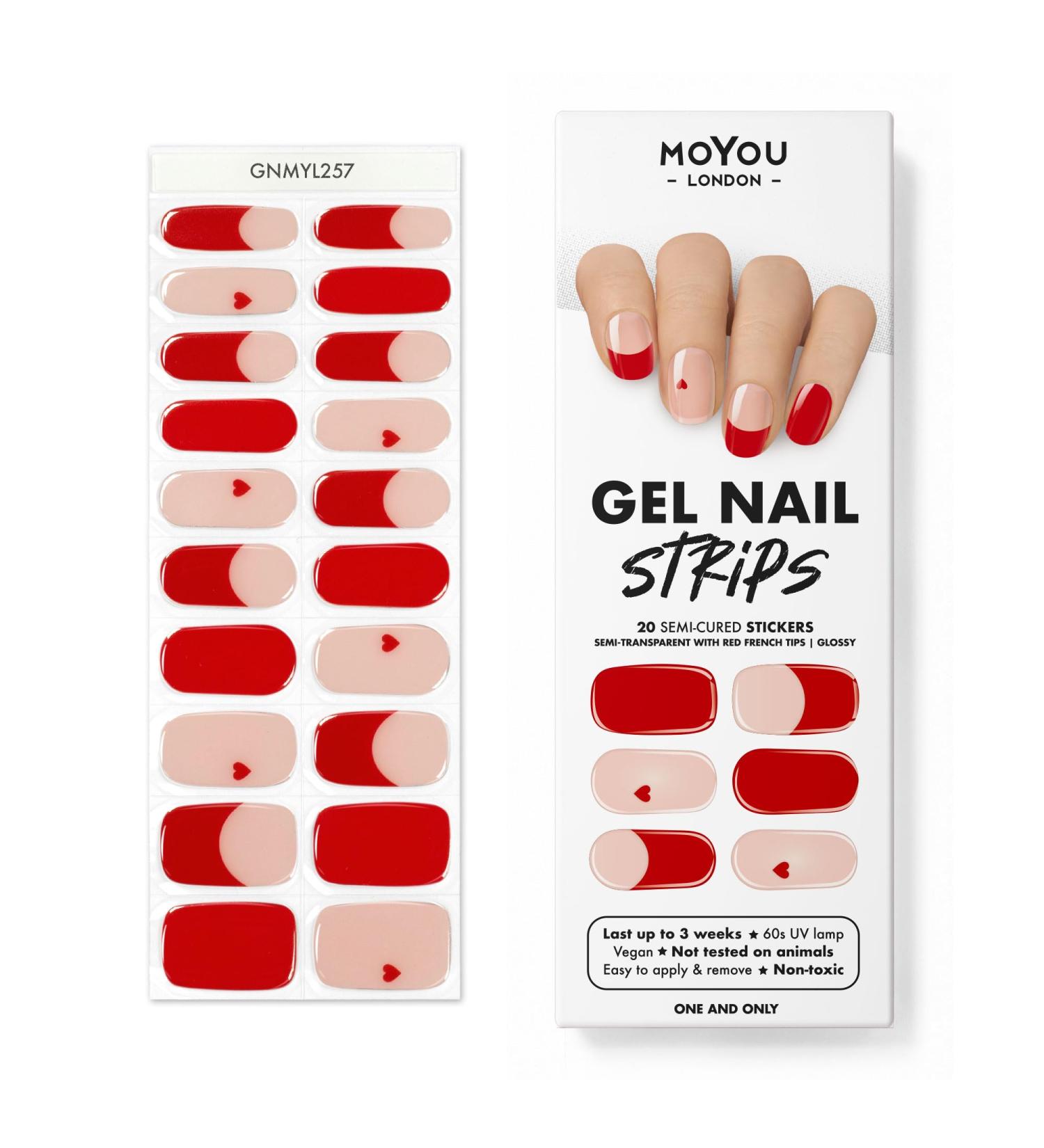 MOYOU LONDON Semi Cured Gel Nail Strips 20 Pc. Gel Wraps for Nails Get 1 Free UV Lamp when you Get 3 or More Easy Apply & Remove for Salon-Quality Manicure -One and Only