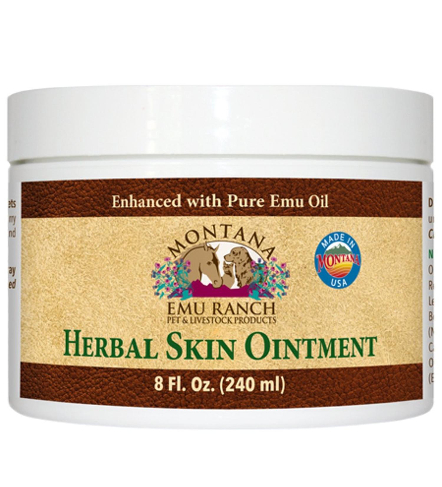 Montana Emu Ranch - Herbal Skin Ointment - 8 Ounce Jar - for Pet and Livestock - Made with Pure Emu Oil