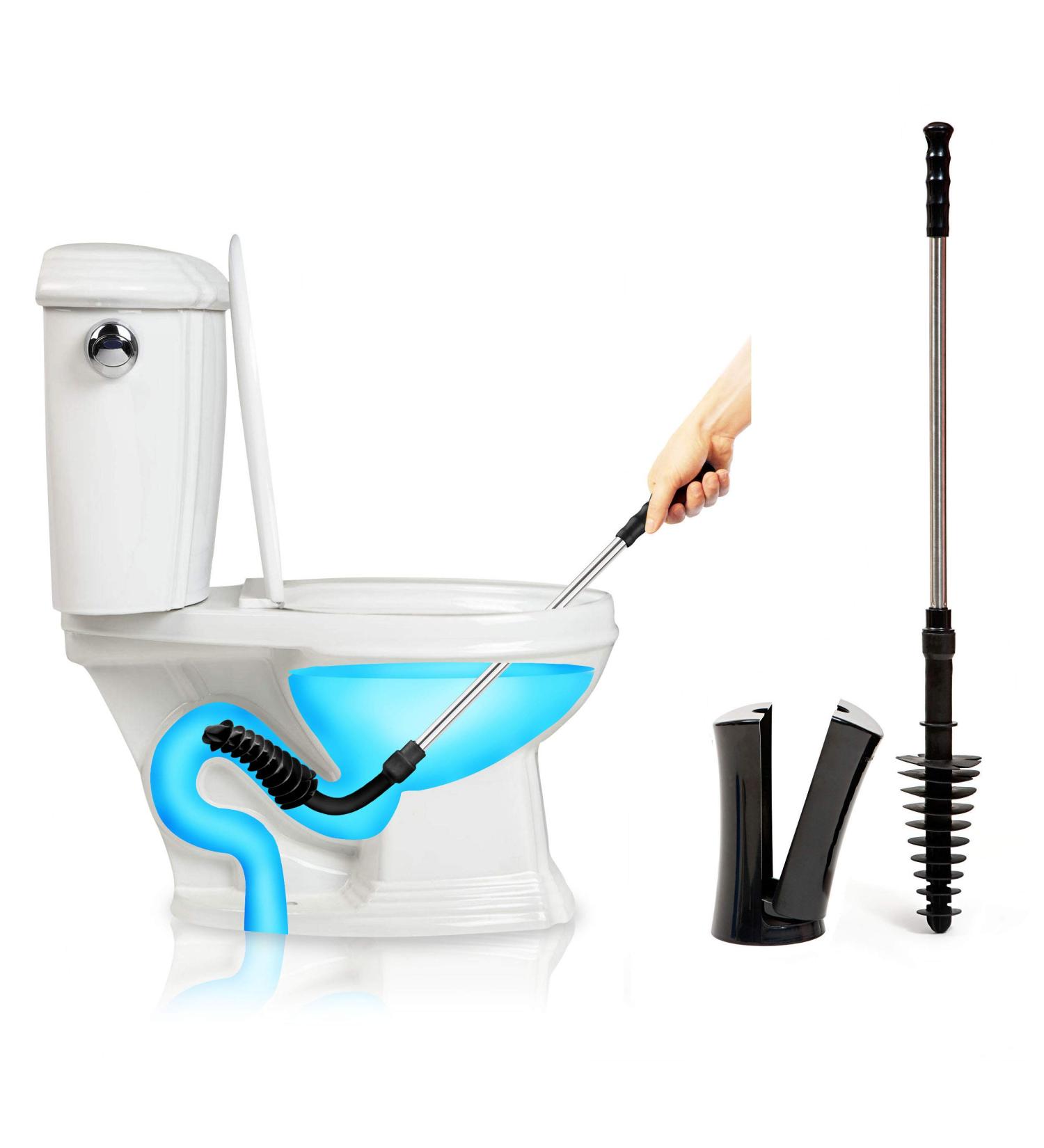 ToiletShroom Plunger & Squeegee Clog Remover | Stainless Steel Handle | Drain Cleaner Tool | Bathroom Dredge | Black - Buy Online on GoSupps.com